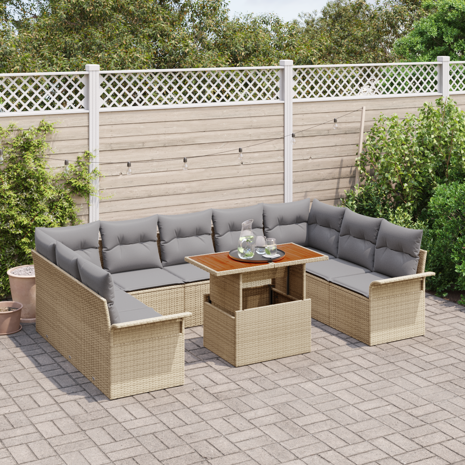 vidaXL 10-delige Tuinbankenset met kussens poly rattan beige