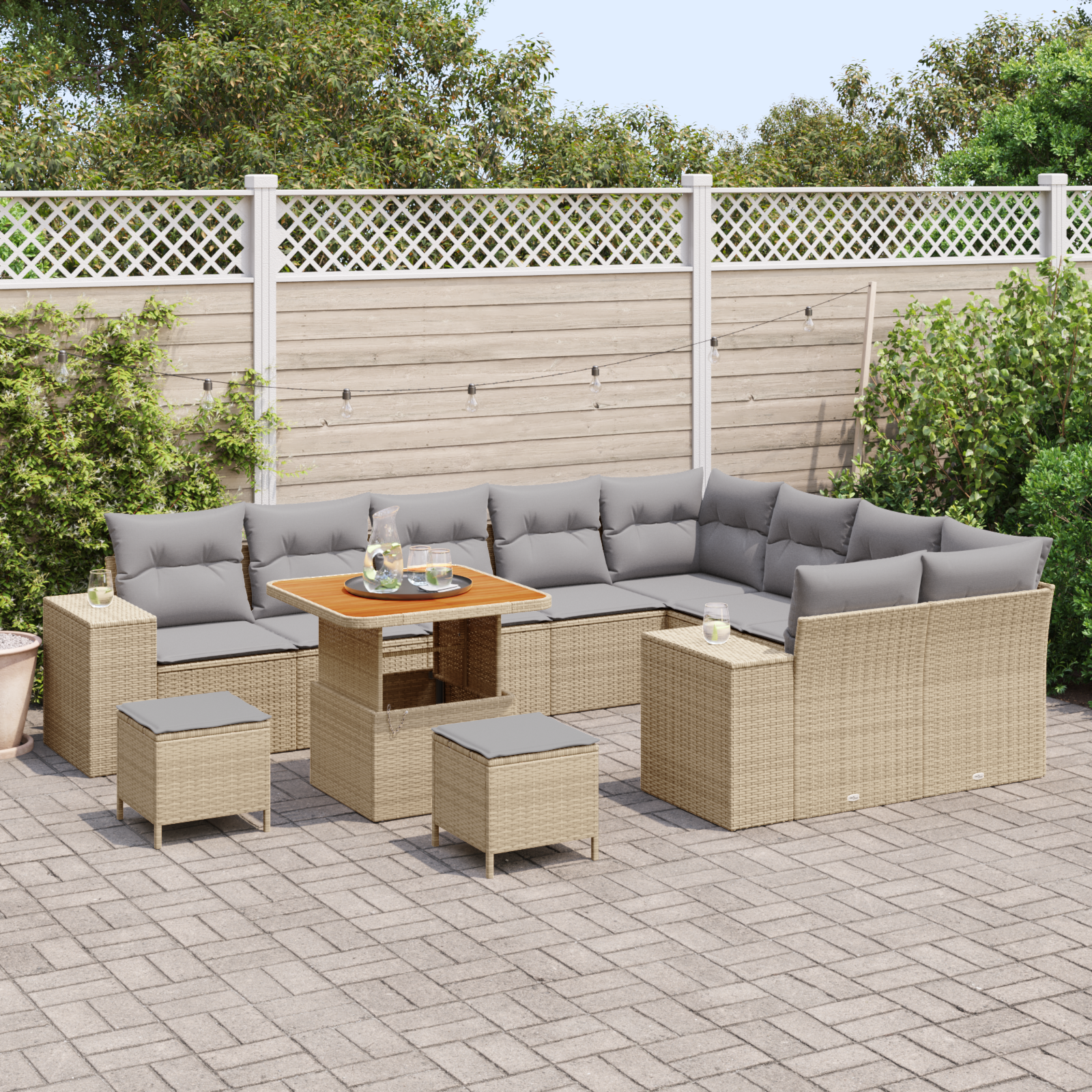vidaXL 12-delige tuinset met kussens in Beige, Poly Rattan en Acacia