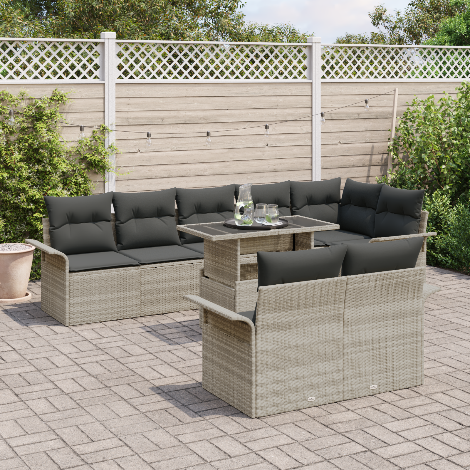 vidaXL 9-delige tuinsofa set met kussens lichtgrijs poly rattan