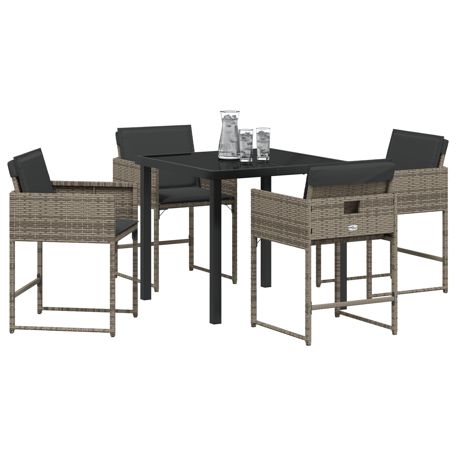 vidaXL 5-delige tuinset met kussens in grijs poly rattan