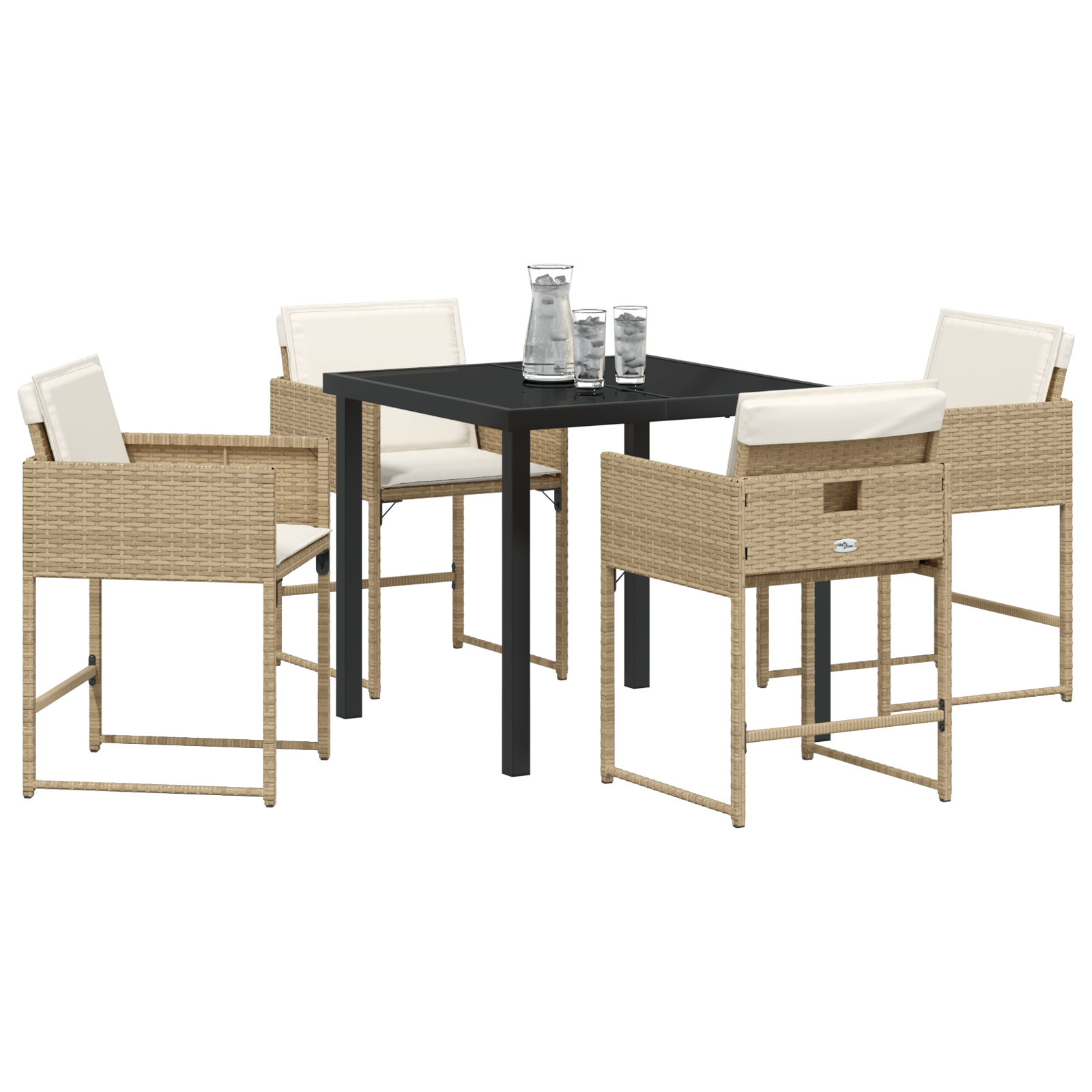 vidaXL 5-delige tuin eetset met kussens in beige poly rattan