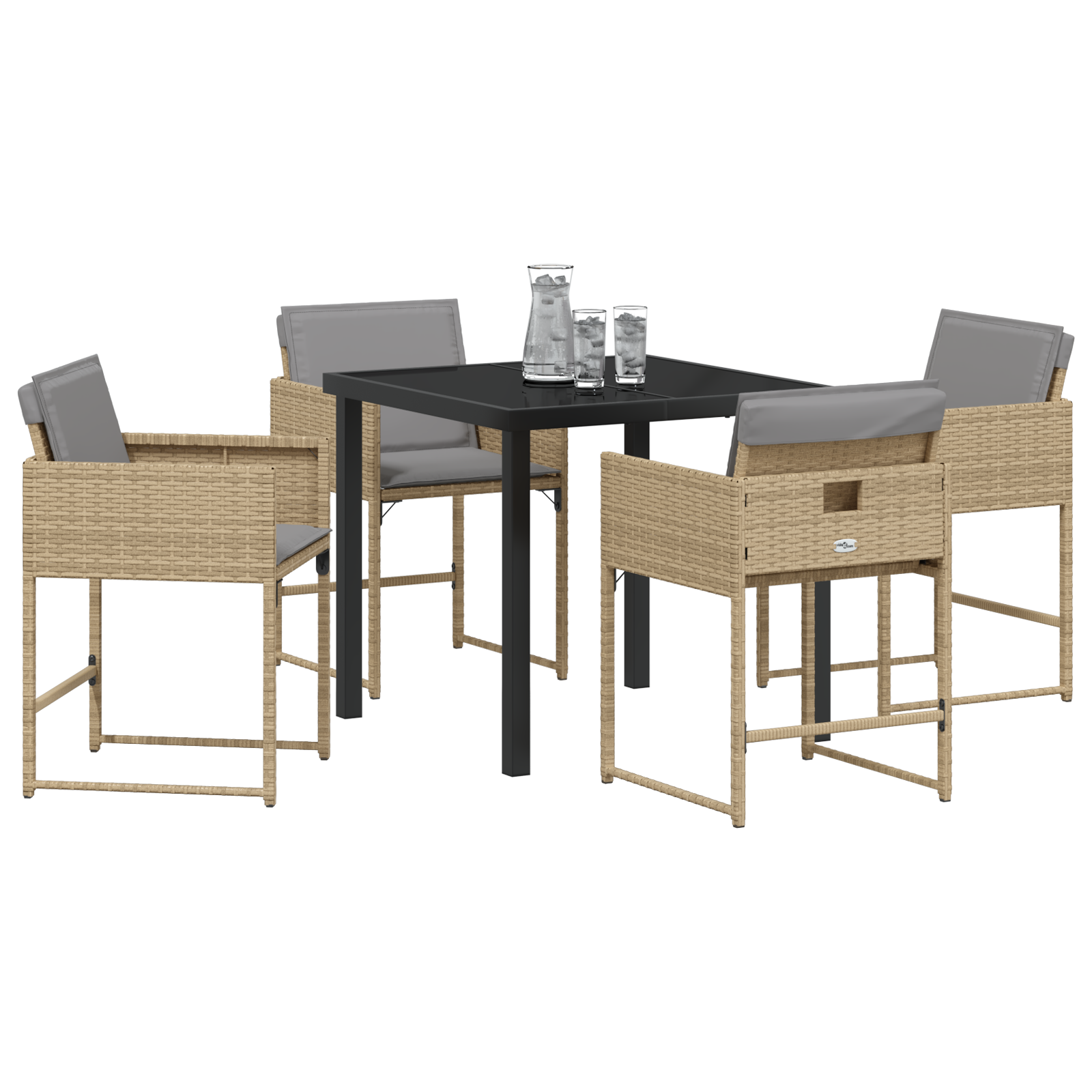 vidaXL 5-delige tuinset met beige kussens van poly rattan