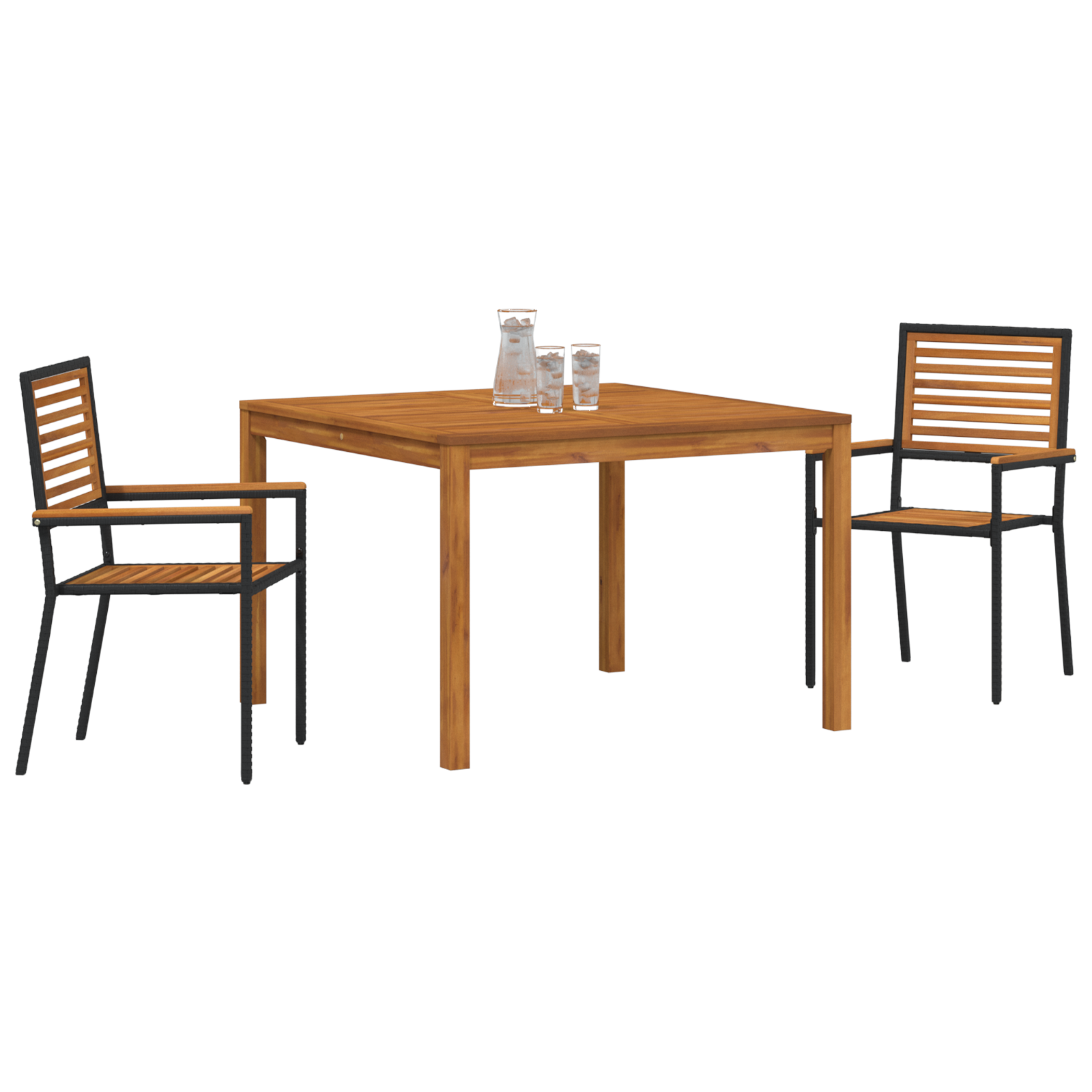 vidaXL 3-delige tuinset Zwart Poly Rattan en Acaciahout