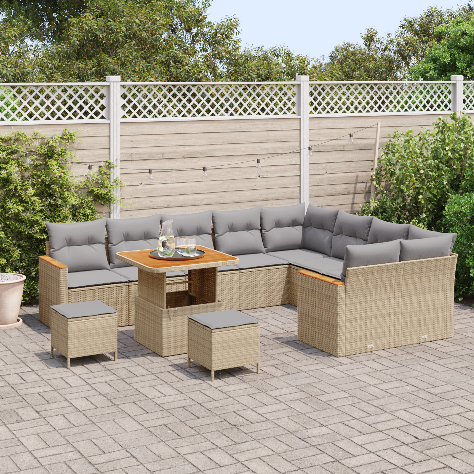 vidaXL 12-delige Tuinbankenset met kussens poly rattan acacia beige