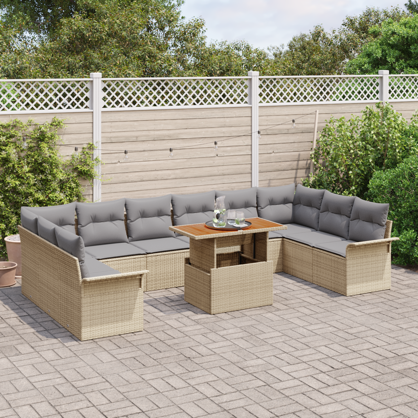 vidaXL 11-delige Tuinsofa Set met Kussens Beige Poly Rattan