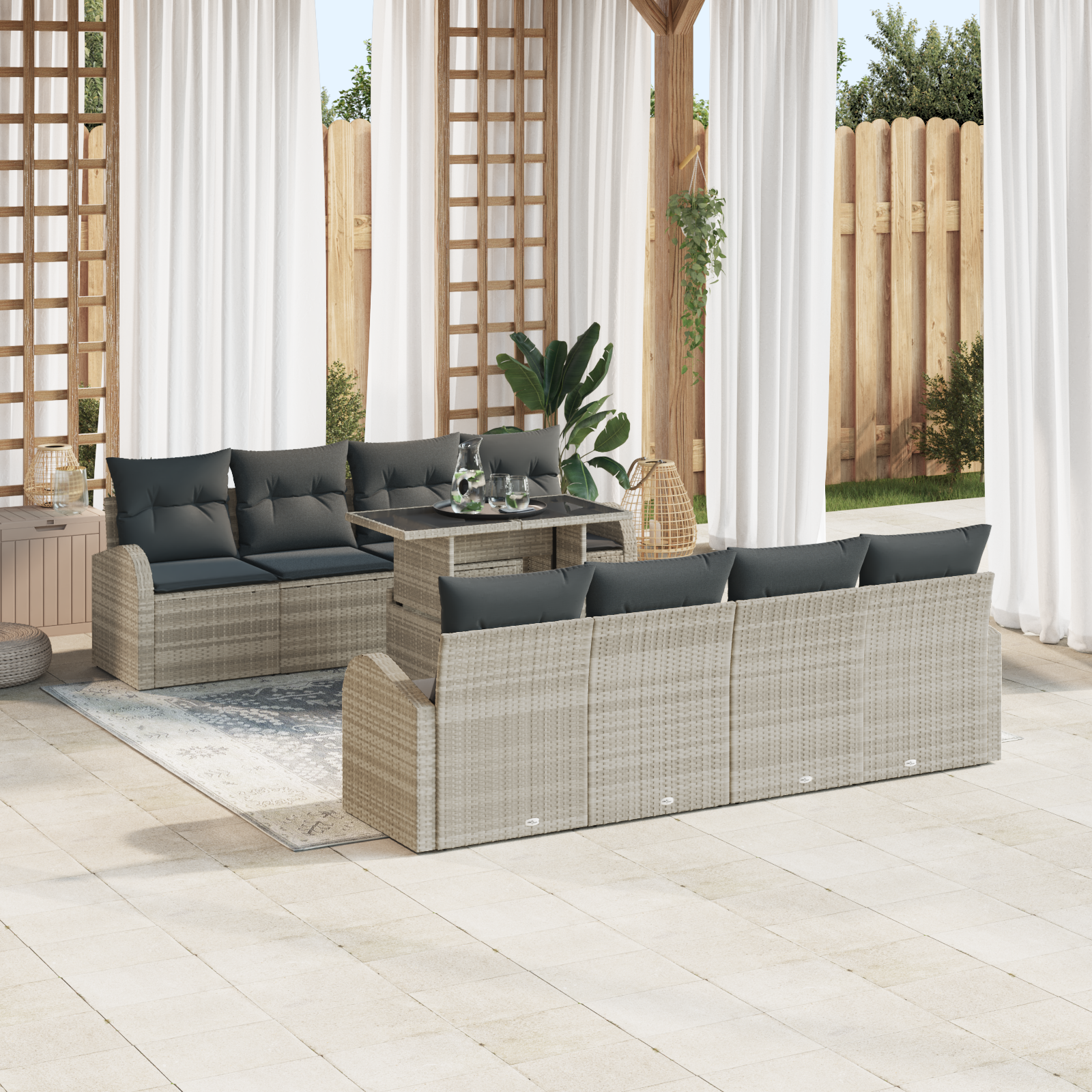 vidaXL 9-delige tuinsofa set met kussens lichtgrijs poly rattan
