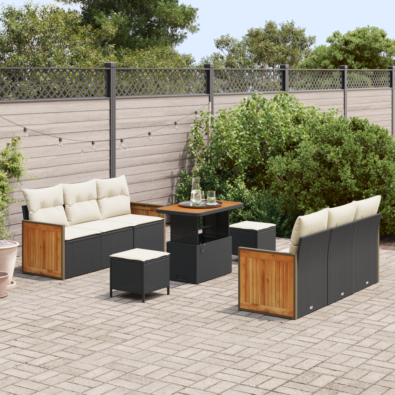 vidaXL 9-delige Tuinbankenset met kussens poly rattan acacia zwart