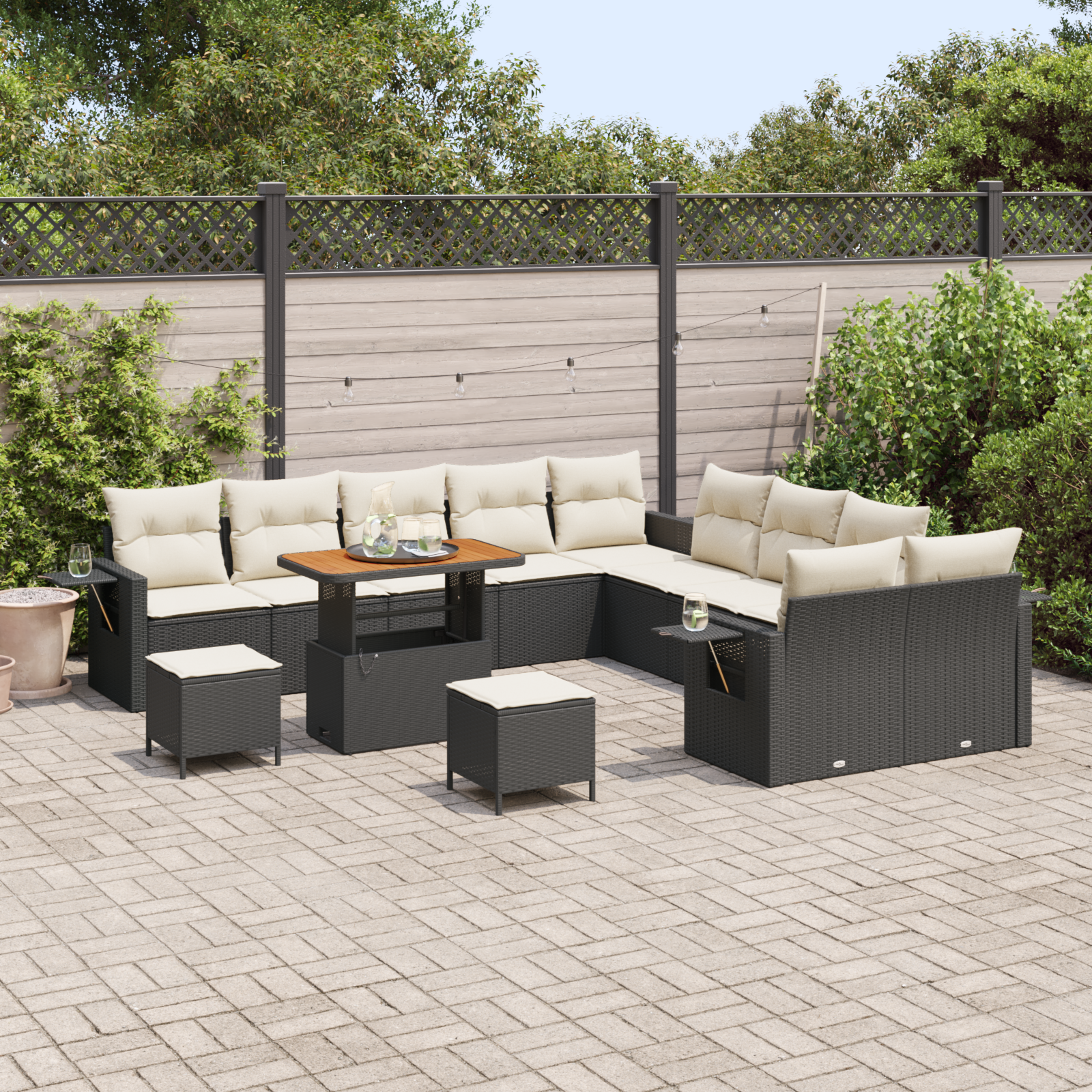 vidaXL 13-delige Tuinbankenset met kussens poly rattan acacia zwart