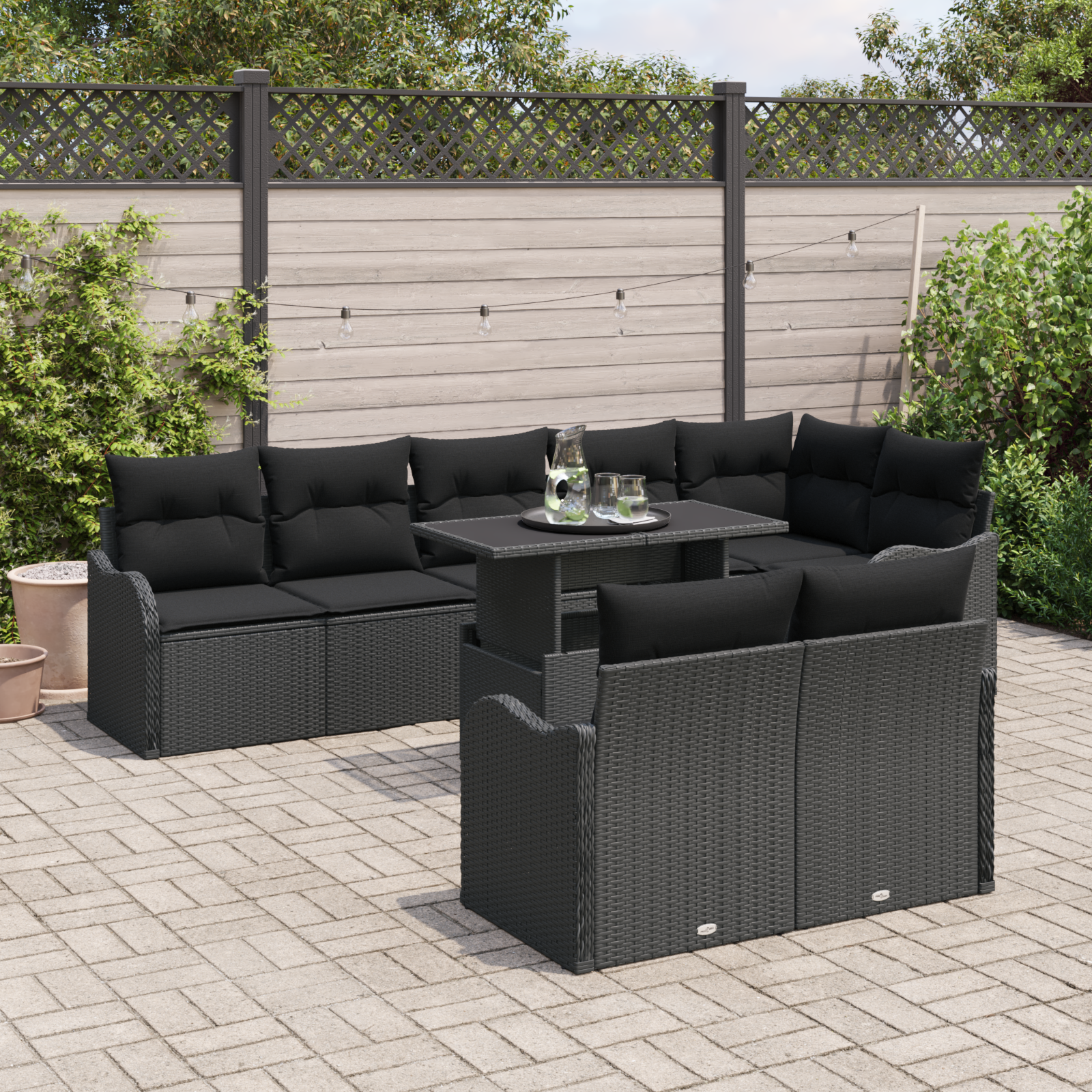 vidaXL 9-delige Tuin Sofa Set met Kussens - Zwart Poly Rattan