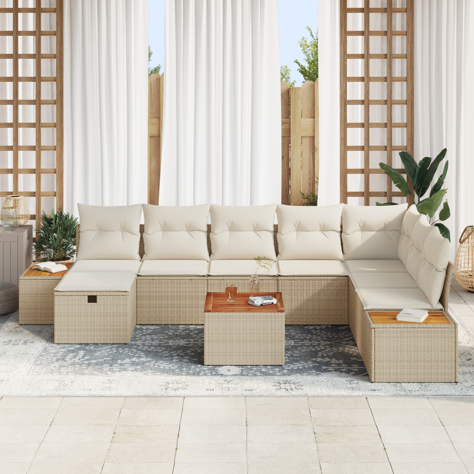 vidaXL 9-delige tuinsofaset met kussens poly rattan beige