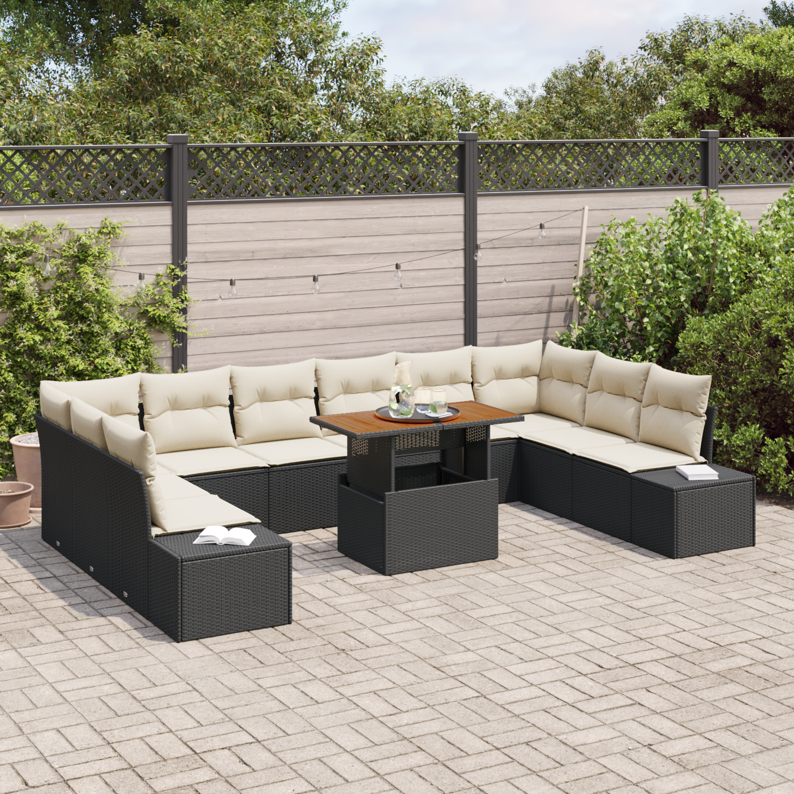 vidaXL 11-delig tuinsofa set met kussens zwart poly rattan