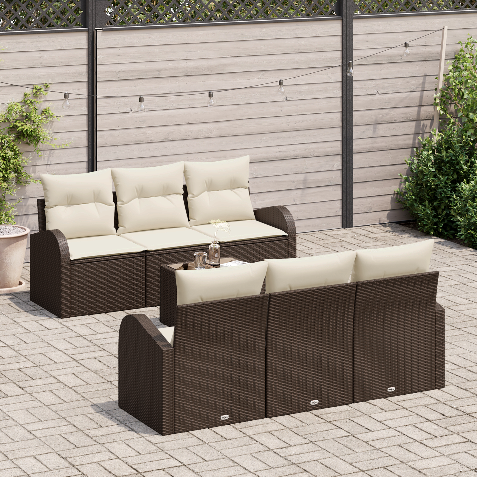 vidaXL 7-delige tuinsofa set met kussens in bruin poly rattan