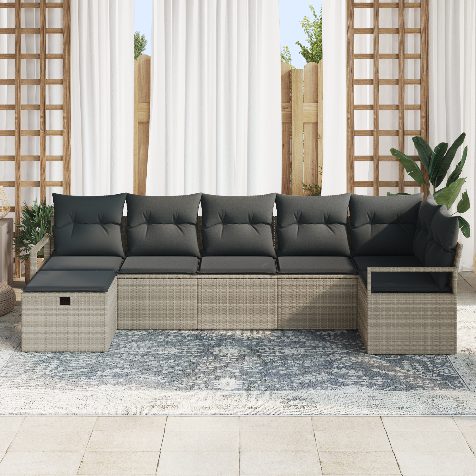 vidaXL 7-delige Tuinset met Kussens Lichtgrijs Poly Rattan