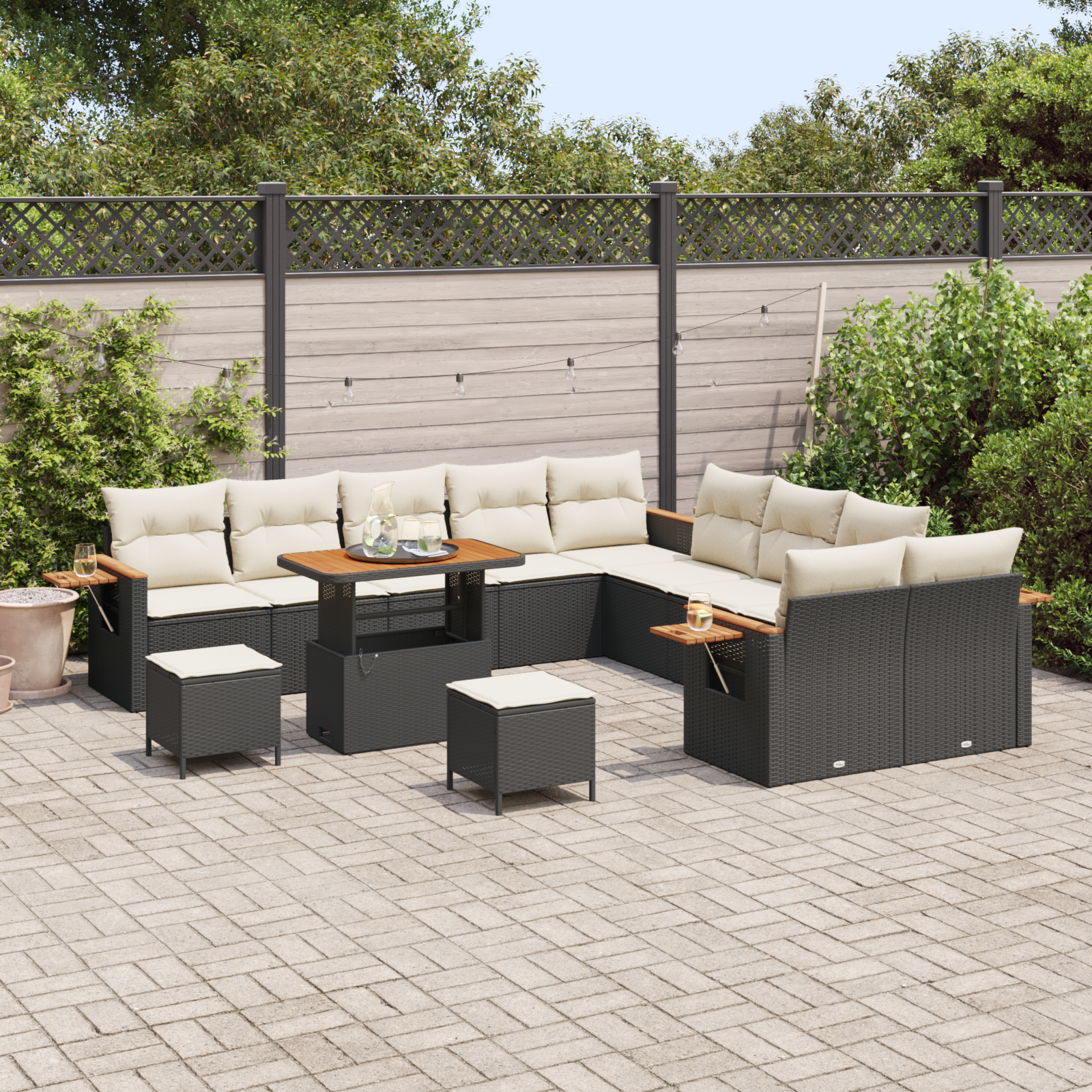 vidaXL 13-delige Tuinbankenset met kussens poly rattan acacia zwart
