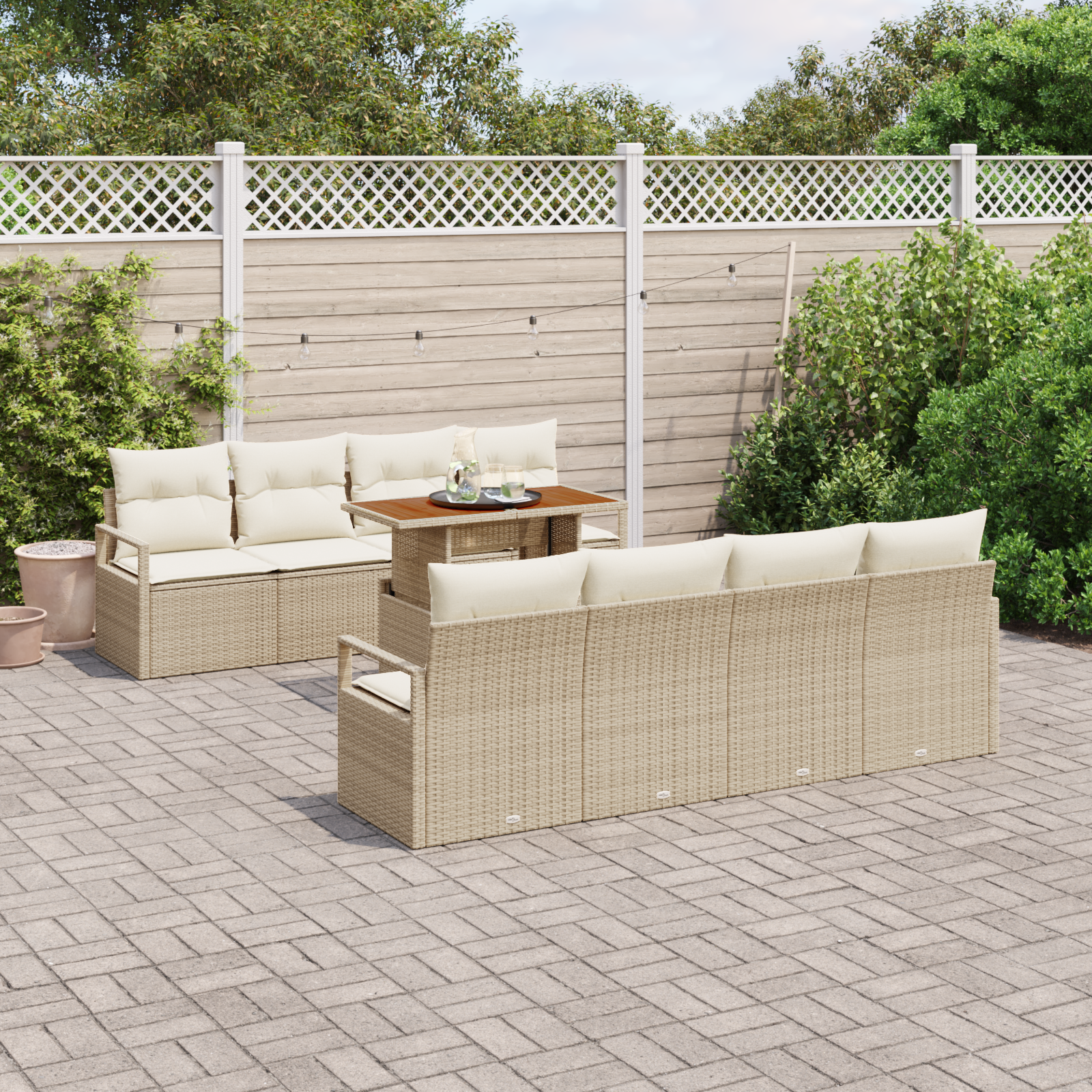 vidaXL 9-delige tuinset met kussens in beige poly rattan