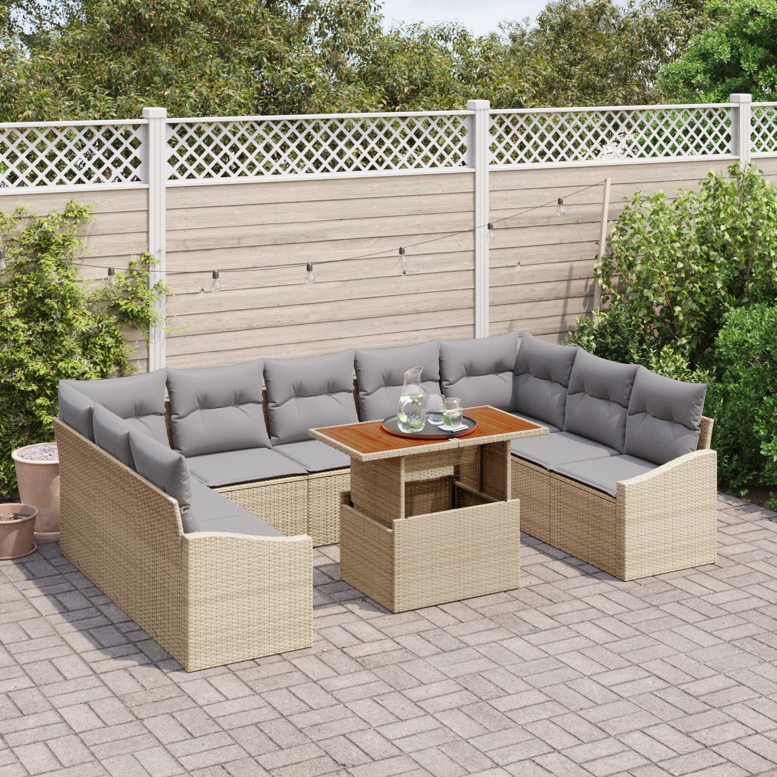 vidaXL 10-delige Tuinbankenset met kussens poly rattan beige
