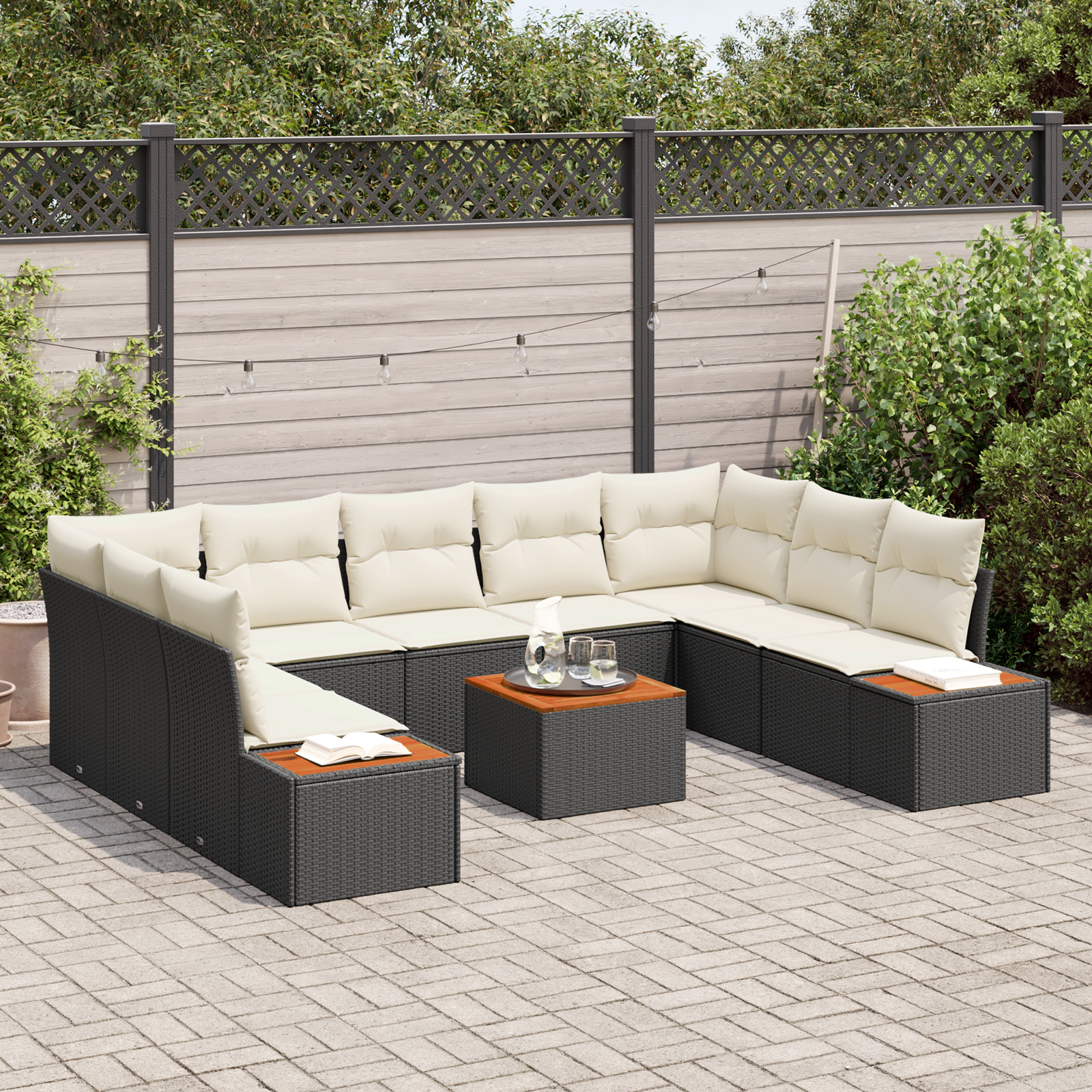 vidaXL 6-delige Tuinbankenset met kussens poly rattan acacia zwart