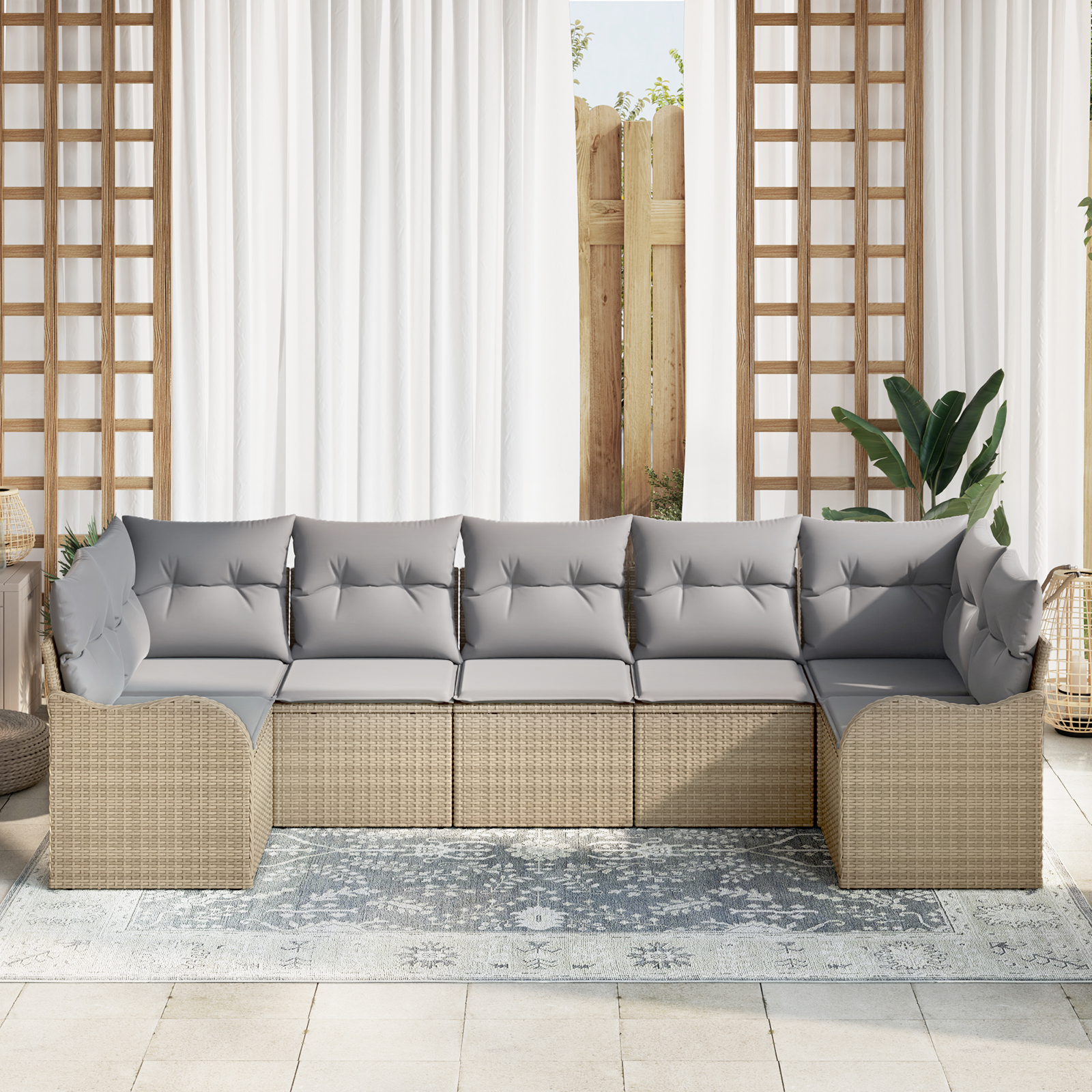 vidaXL 7-delige tuinset met kussens in het beige poly rattan