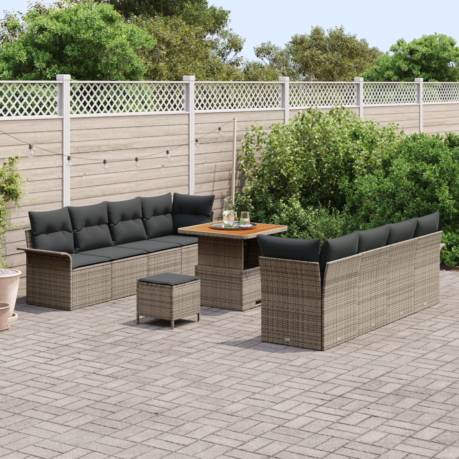 vidaXL 11-delige Tuin Sofa Set met Kussens Grijze Poly Rattan