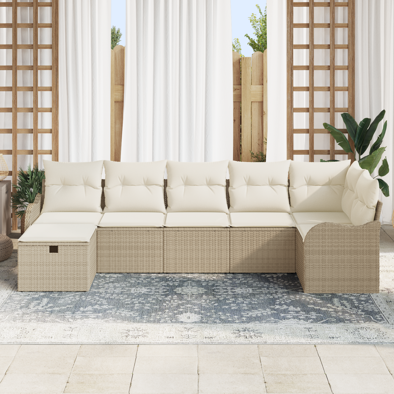 vidaXL 7-delige tuinset met kussens Beige Poly Rattan