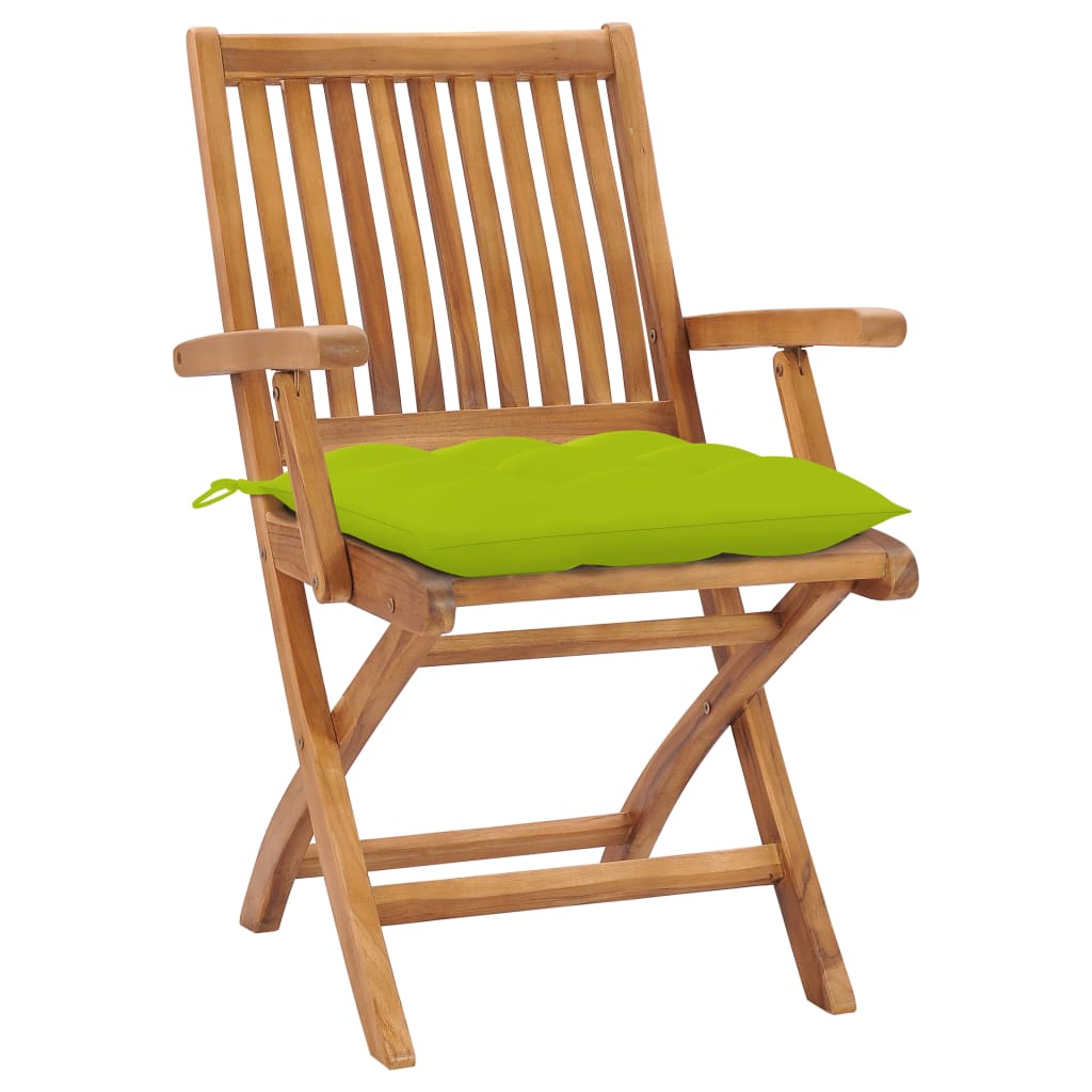 vidaXL Tuinstoelen 2 st met heldergroene kussens massief teakhout