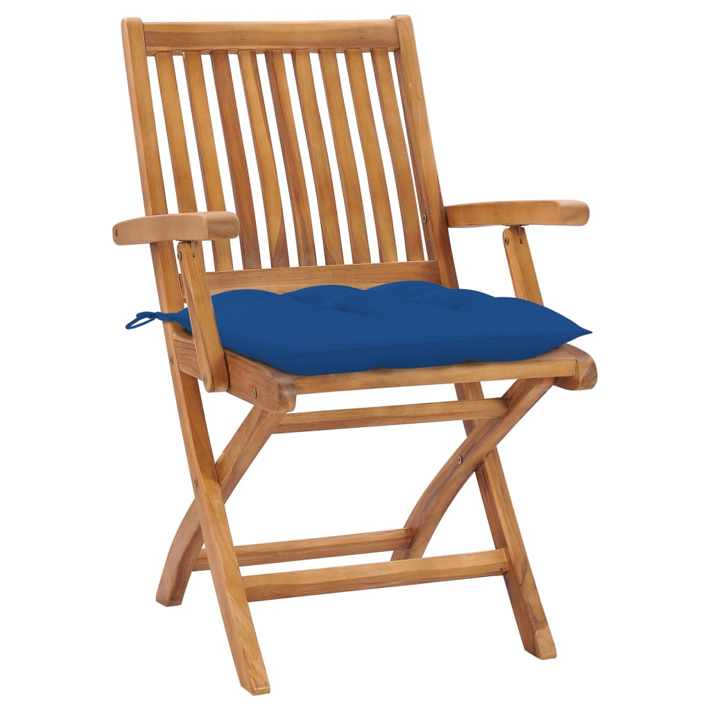 vidaXL Tuinstoelen 2 st met blauwe kussens massief teakhout