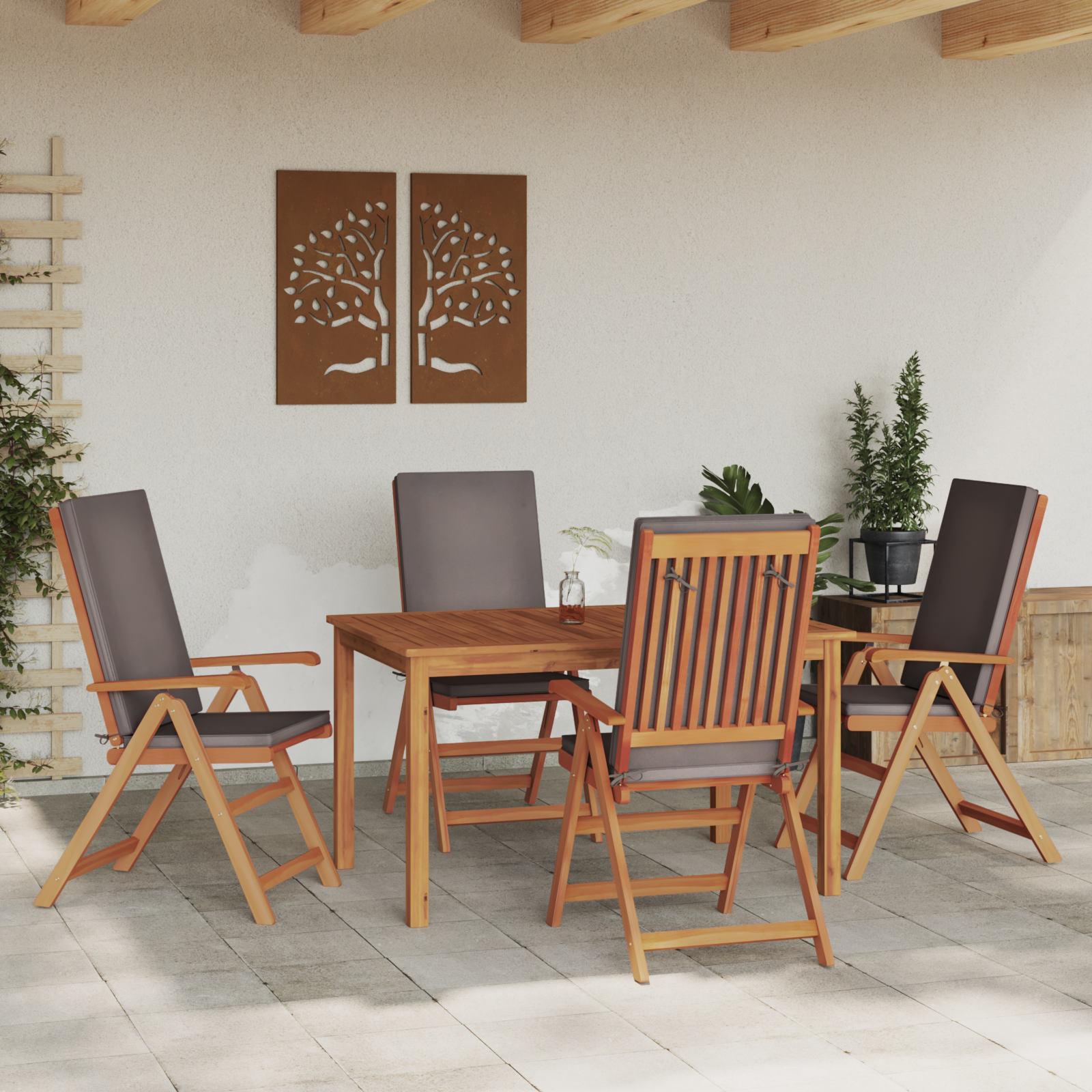 vidaXL Tuinstoelen 4 st verstelbaar met kussens massief teakhout