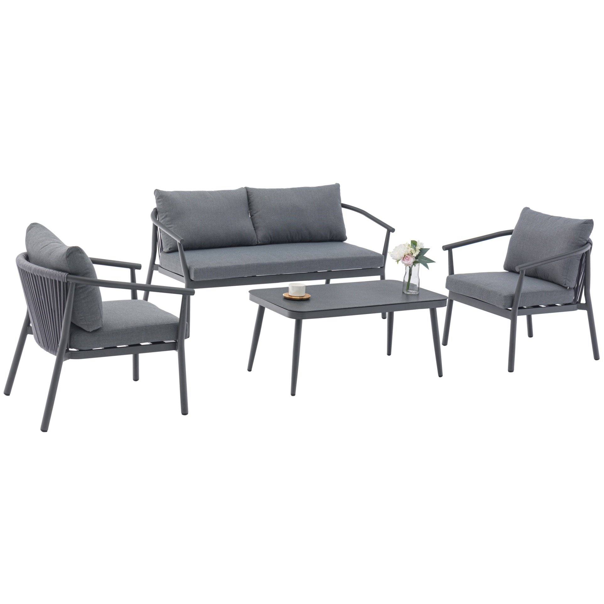 AVH-Collectie Malta stoel bank loungeset 4 delig aluminium rope