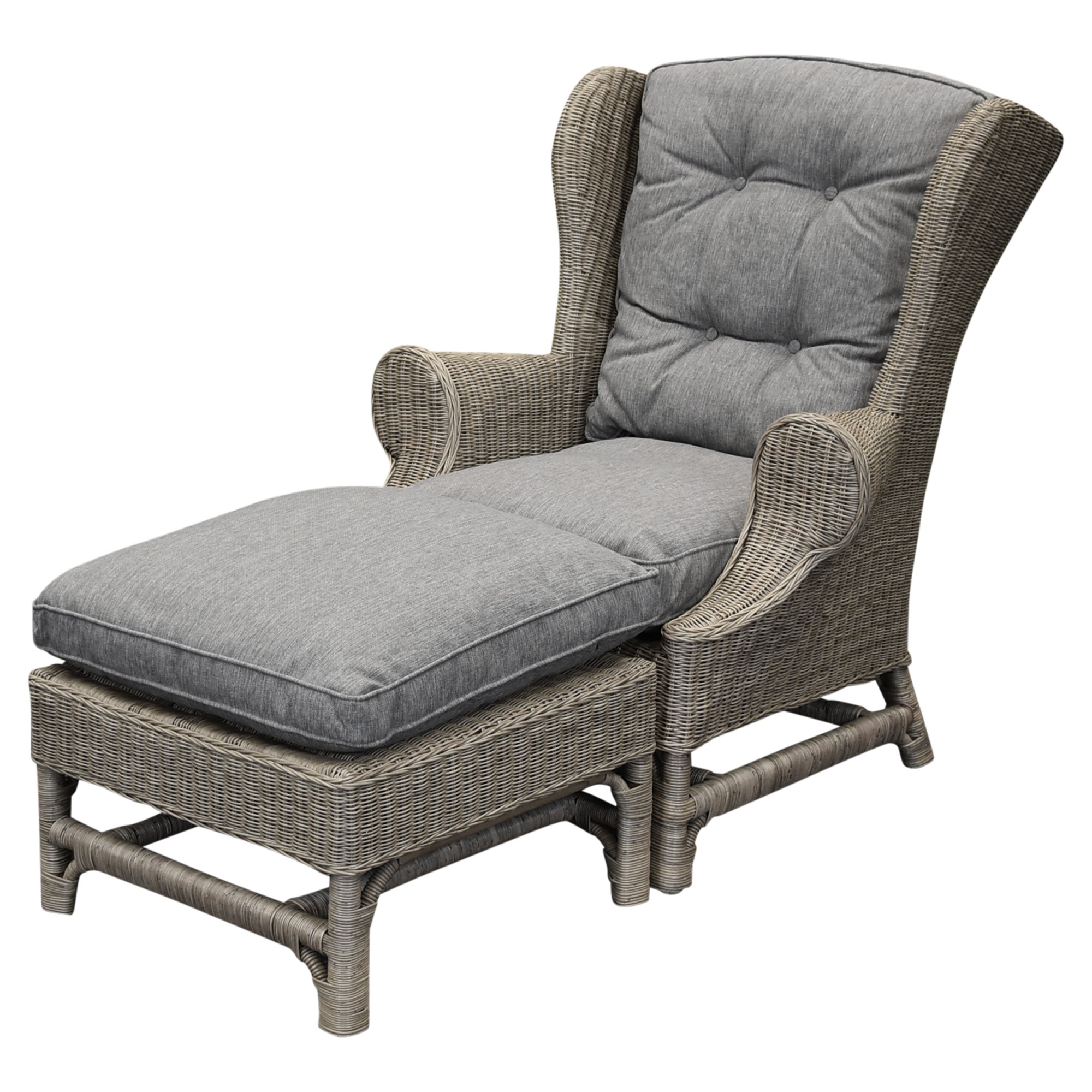 AVH-Collectie Mississippi Wing lounge tuinstoel met voetenbank 2 delig  riet