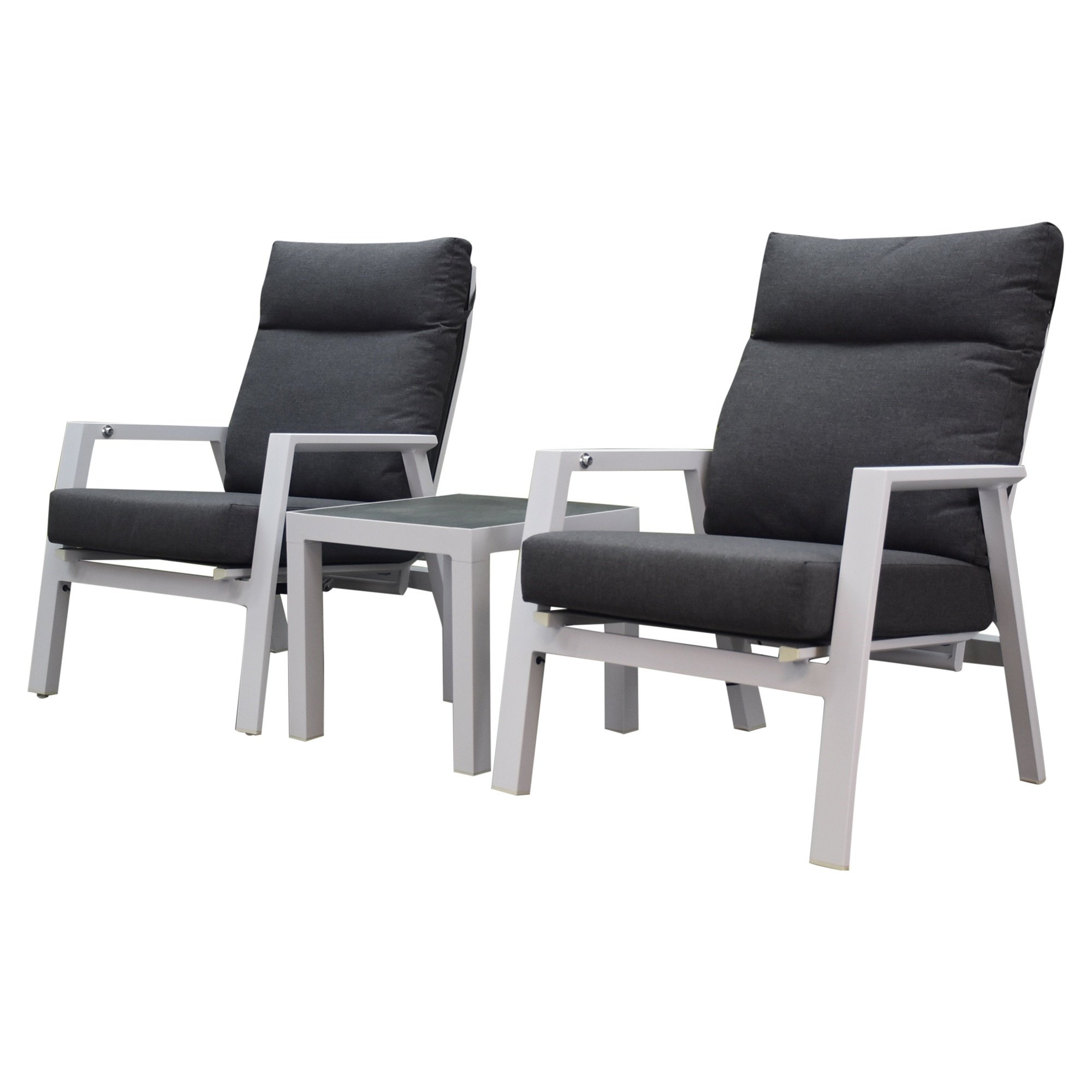 AVH-Collectie Vegas lounge balkonset 3 delig verstelbaar aluminium wit