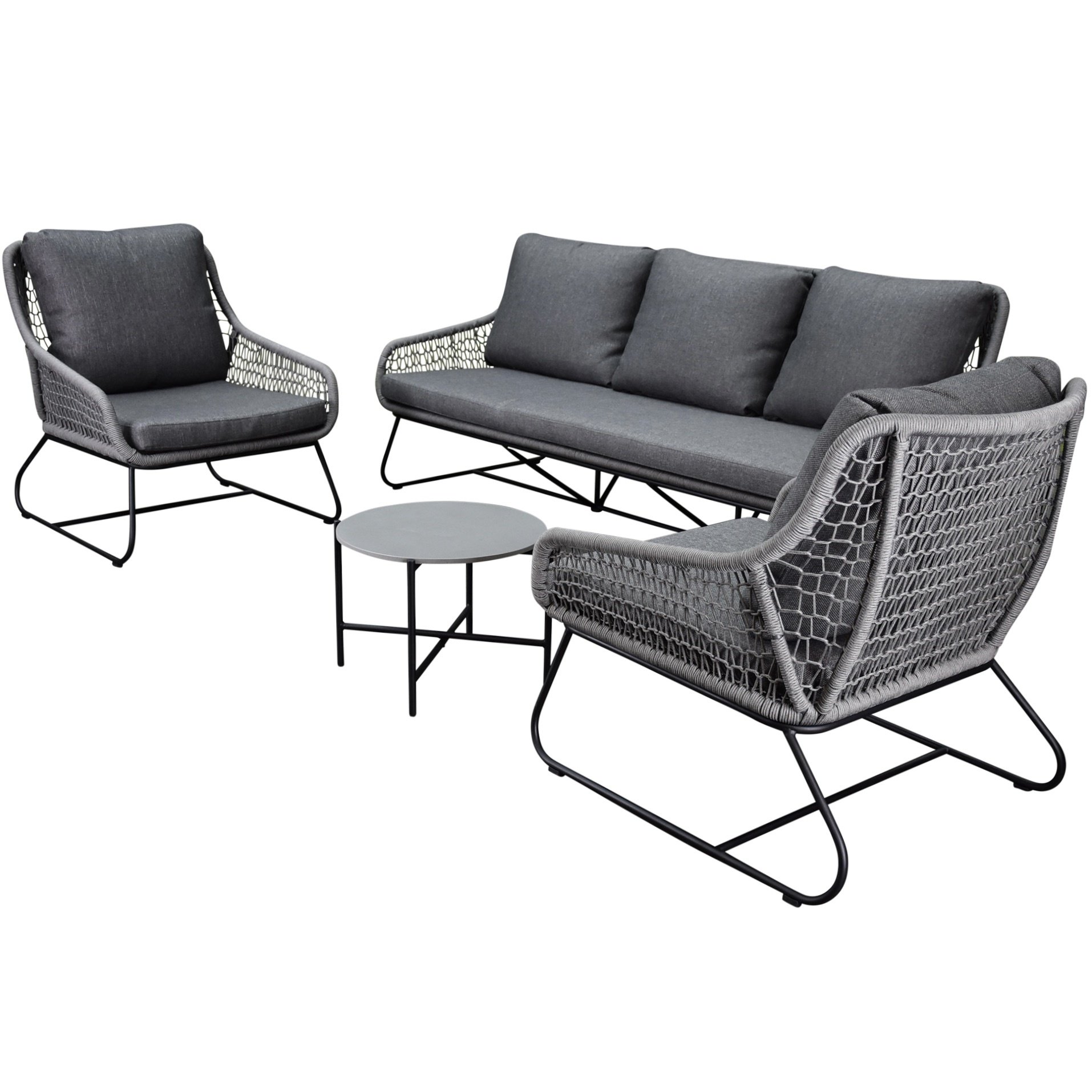 AVH-Collectie Portofino stoel bank loungeset 4 delig antraciet rope