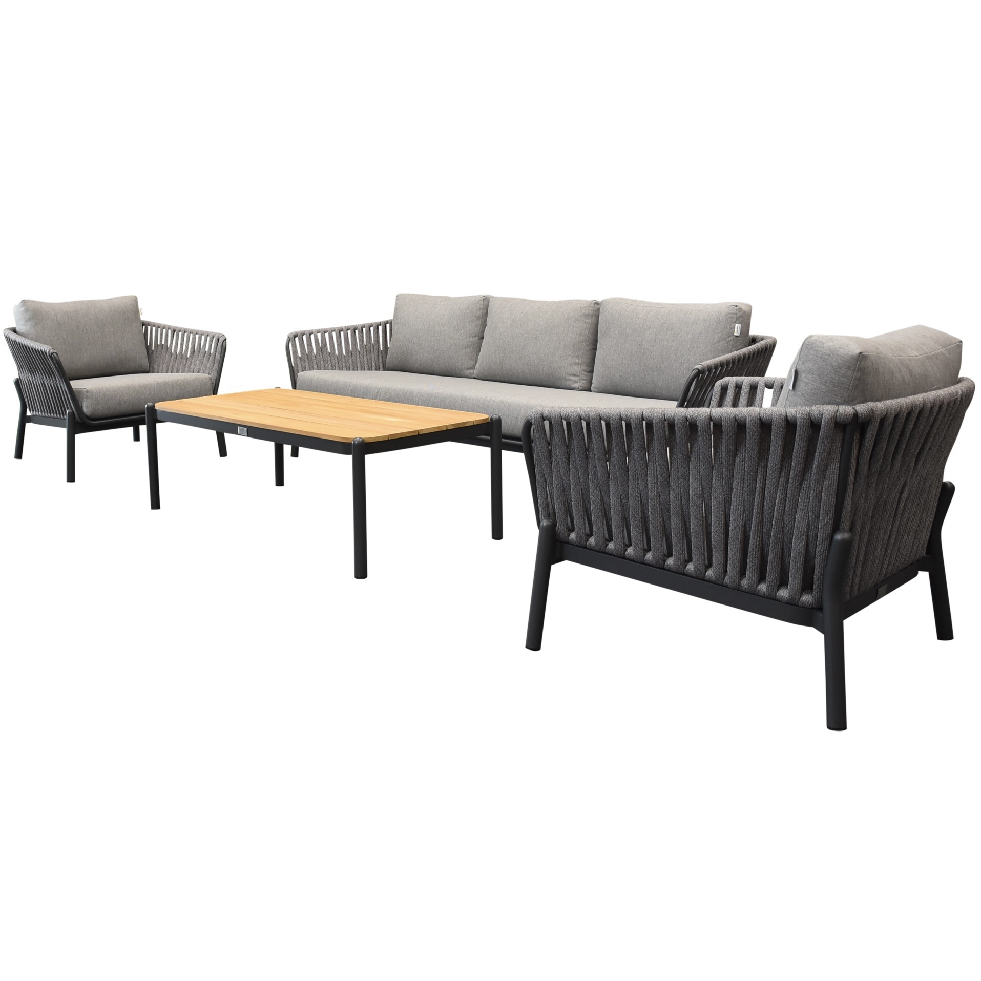 AVH-Collectie Washington stoel bank loungeset 4 delig grijs rope