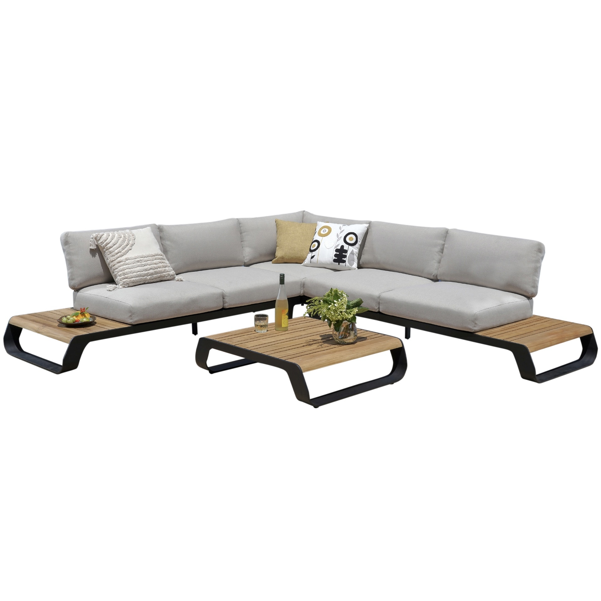 AVH-Collectie Fidji platform hoek loungeset 3 delig aluminium teak antraciet