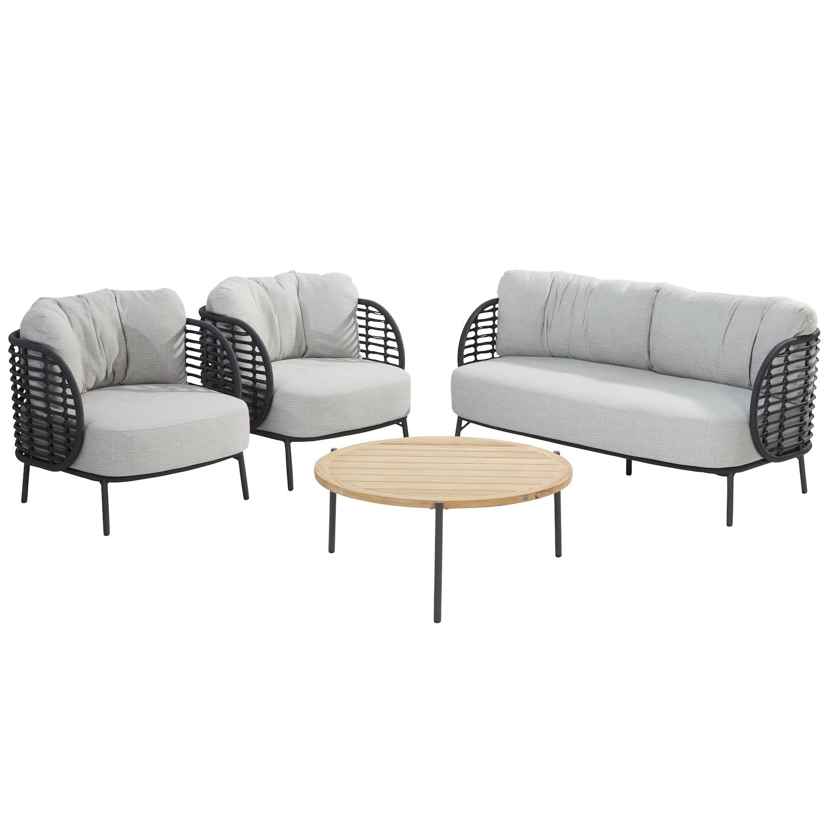 4 Seasons Outdoor Fabrice stoel bank loungeset 4 delig antraciet rope 