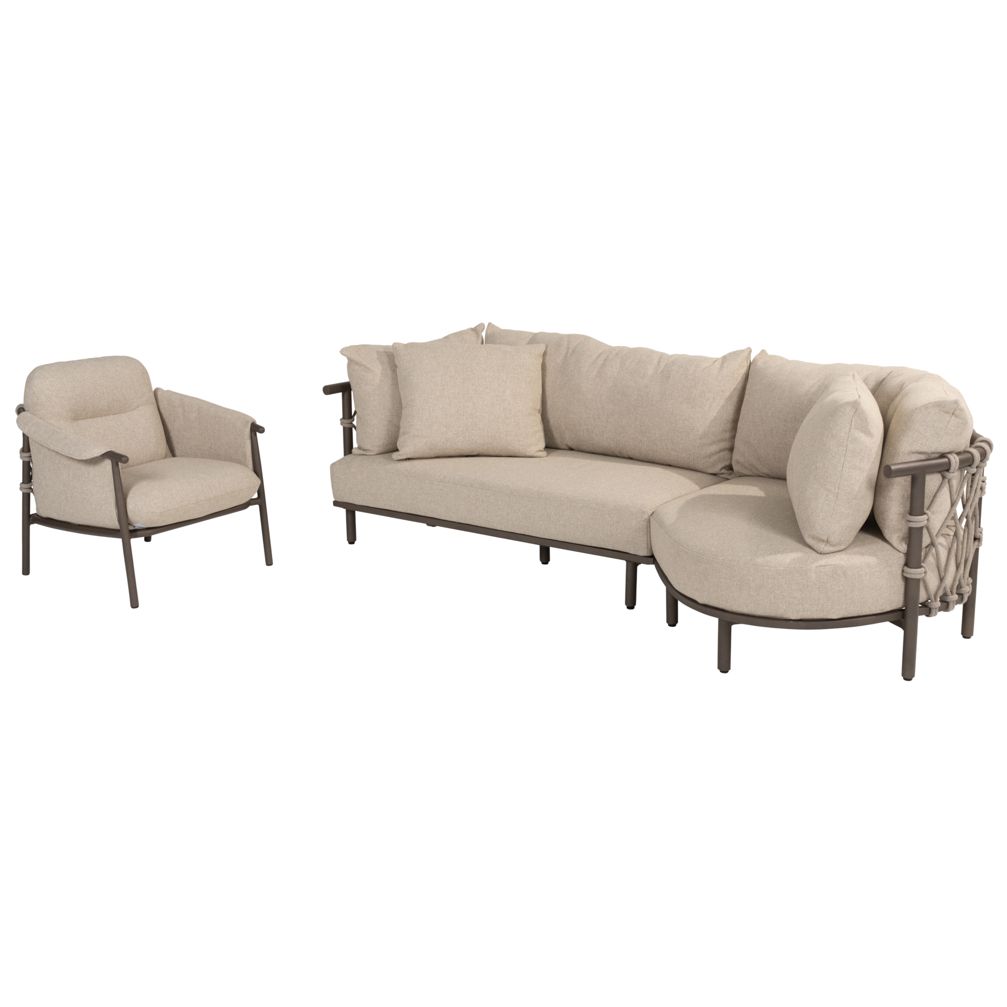 4 Seasons Outdoor Ezra organische chaise longue loungeset  3 delig terre 