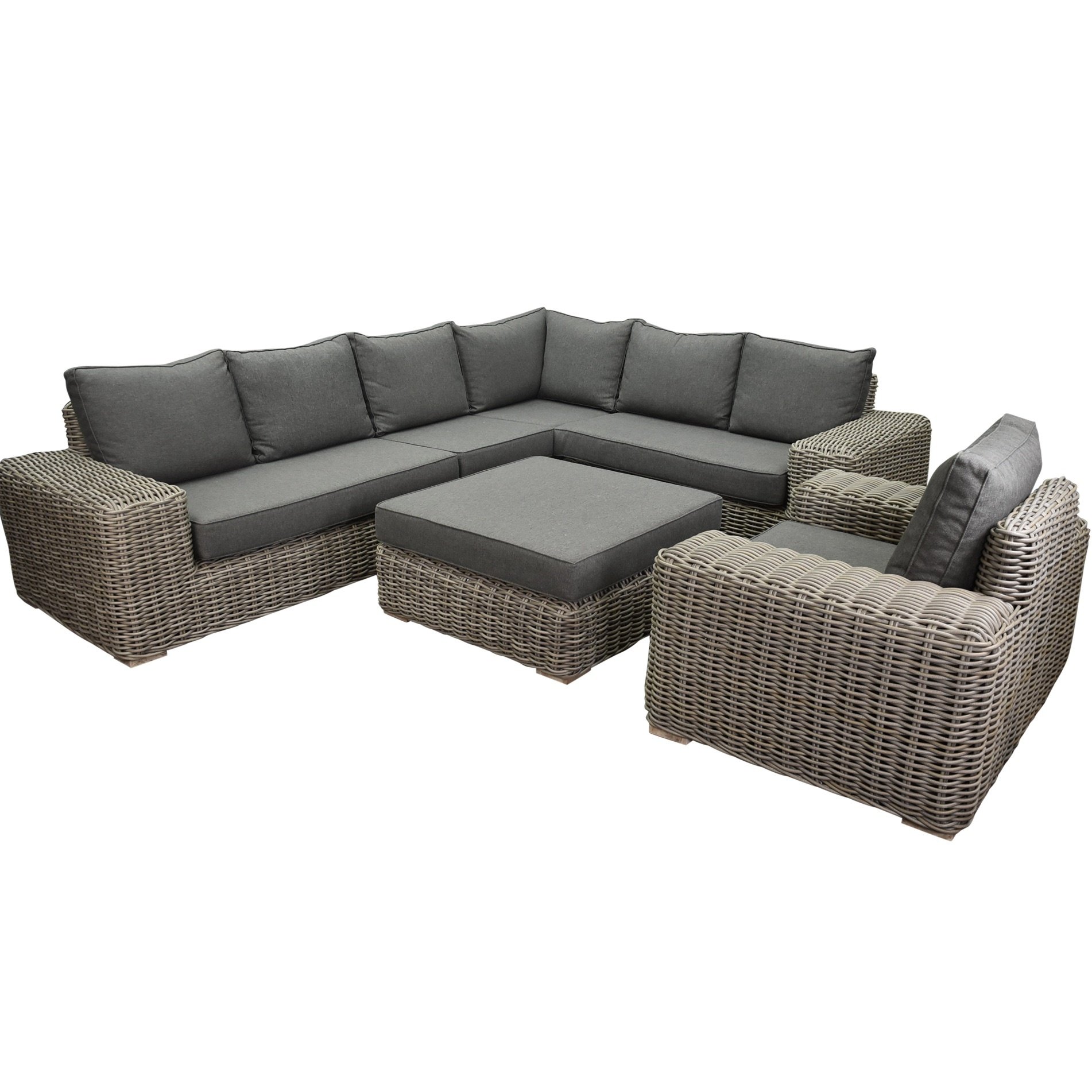 AVH-Collectie Queen hoek loungeset 6 delig grijs wicker