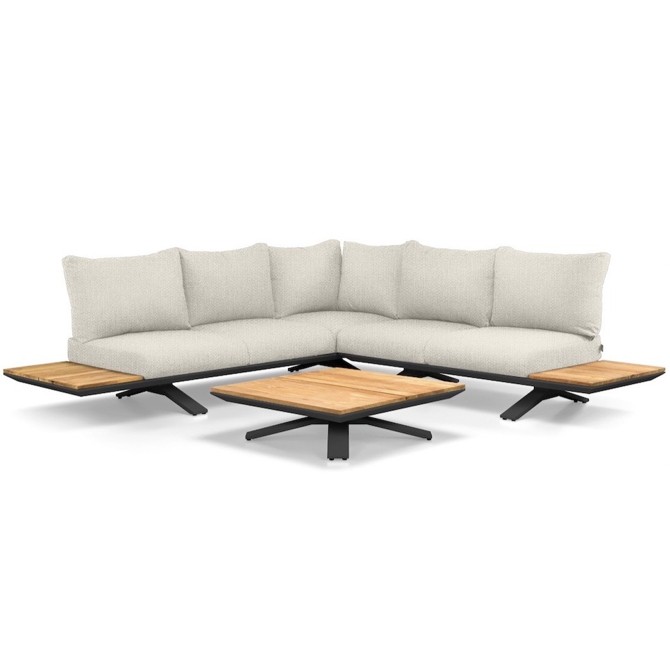 SUNS Stockholm hoek loungeset 3 delig matt royal grey soft grey mixed weave 