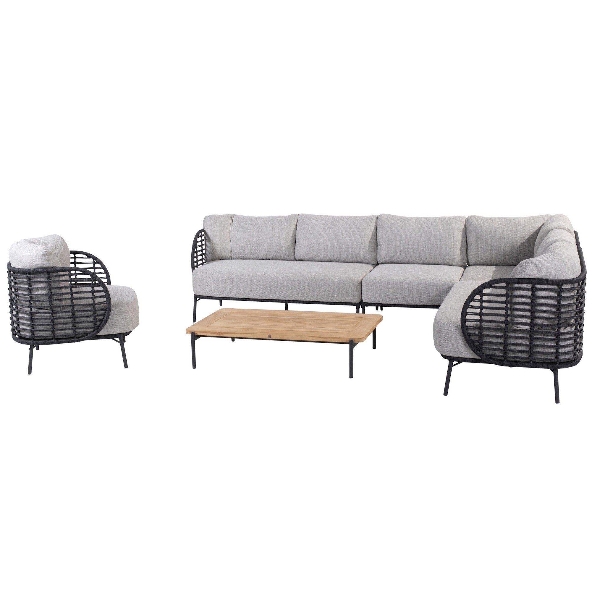 4 Seasons Outdoor Fabrice hoek loungeset 6 delig antraciet rope 