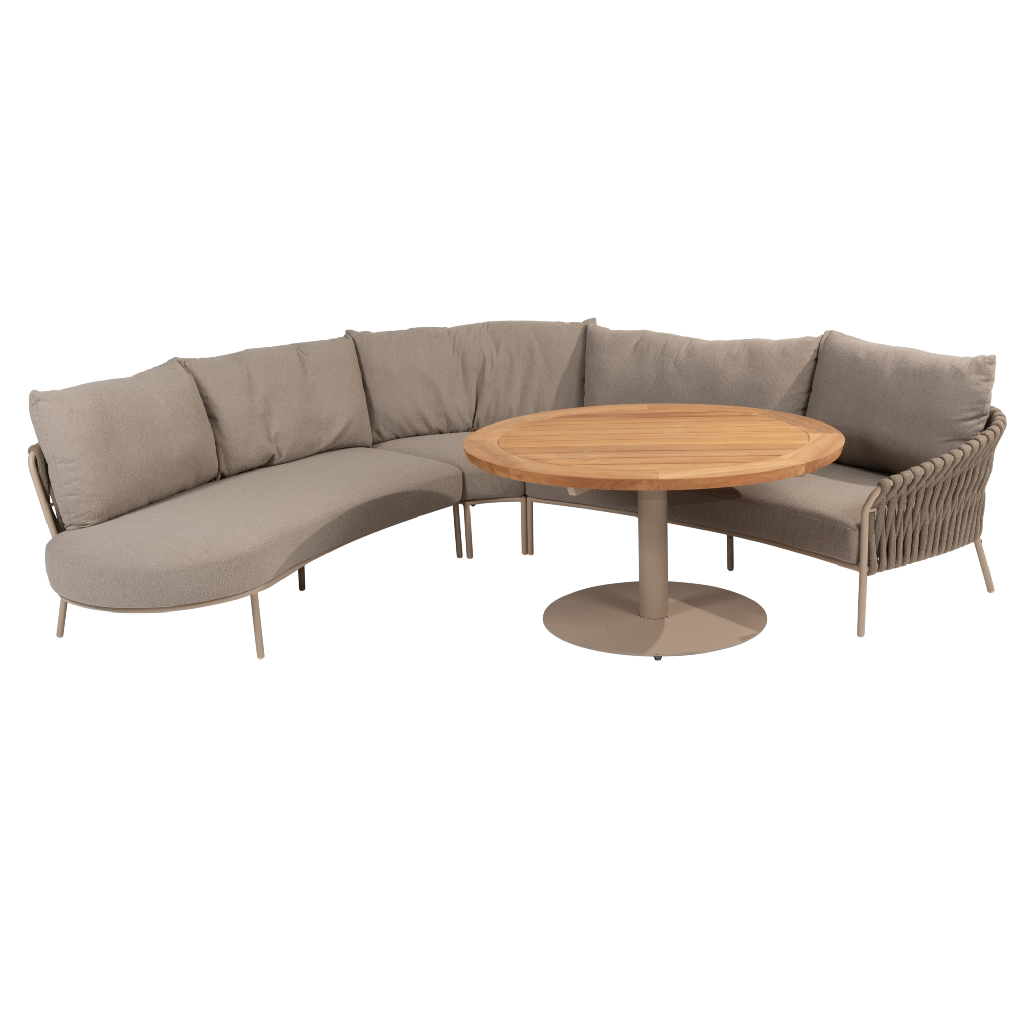 4 Seasons Outdoor Comino Saba low lounge dining set 130 cm rond 4 delig teak latte 4 Seasons  Outdoor