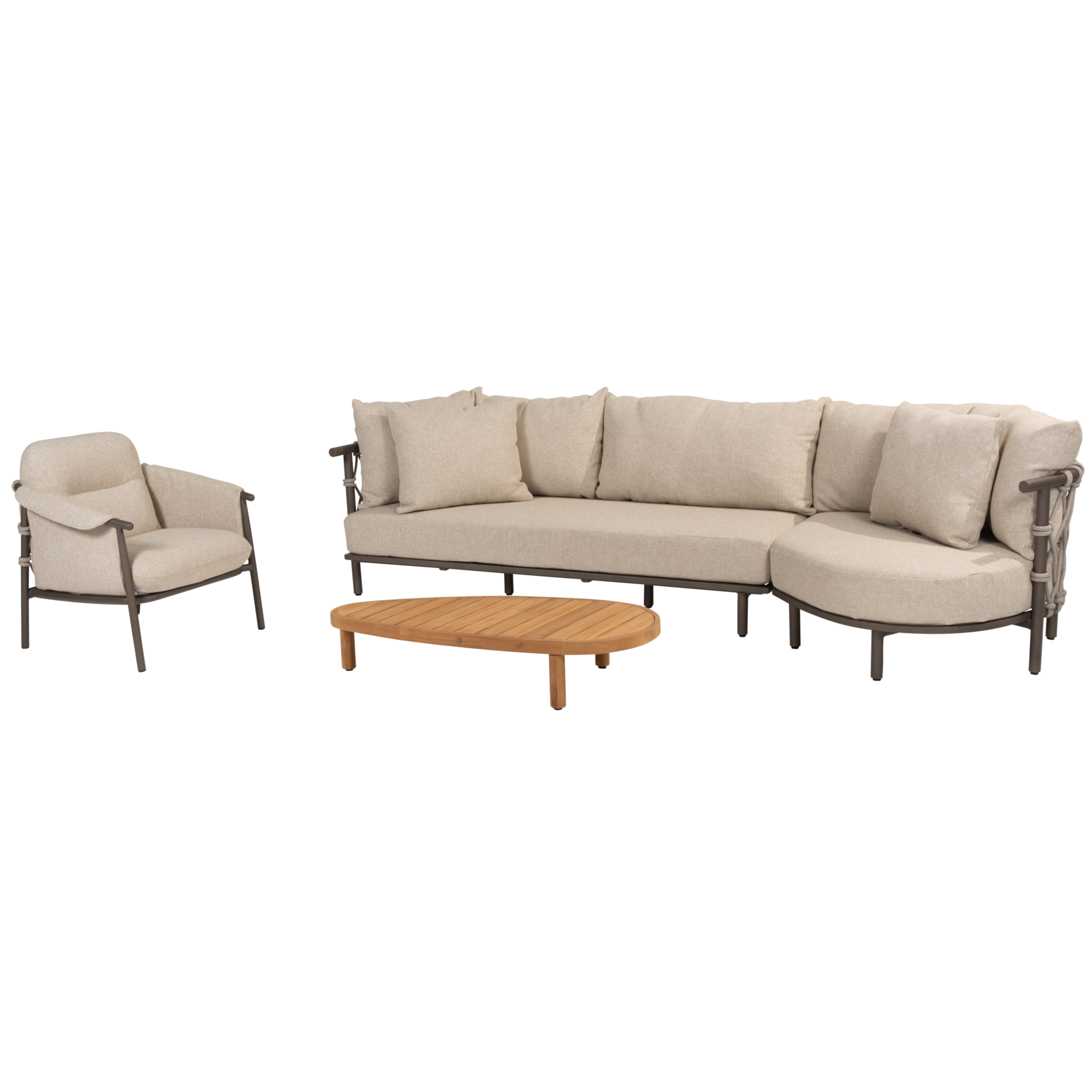 4 Seasons Outdoor Ezra chaise longue organische loungeset 4 delig teak terre 