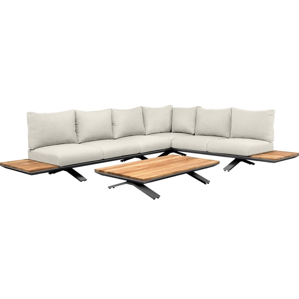 SUNS Stockholm hoek loungeset 3 delig matt royal grey soft grey mixed weave 