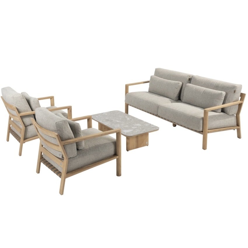 4 Seasons Outdoor Lucas stoel bank loungeset 4 delig naturel teak keramiek 