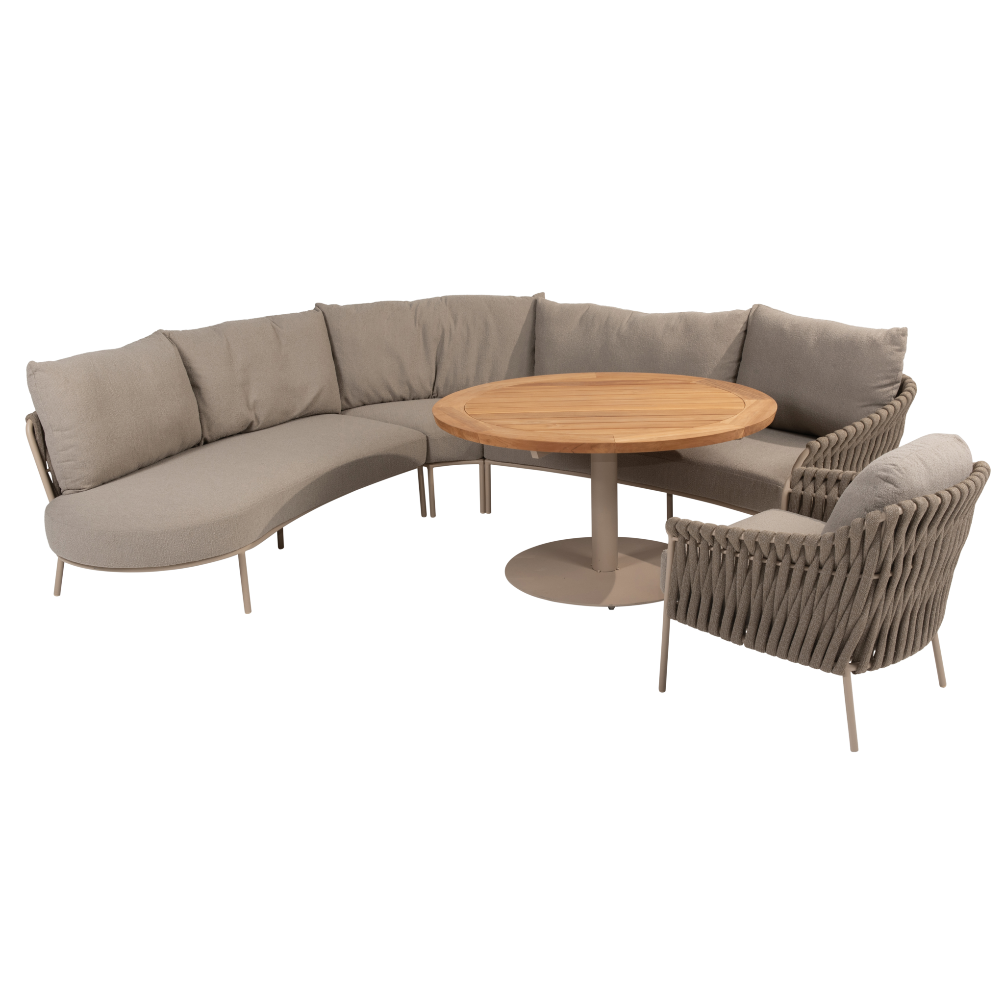 4 Seasons Outdoor Comino Saba low lounge diningset 130 cm rond 5 delig teak latte 4 Seasons  Outdoor
