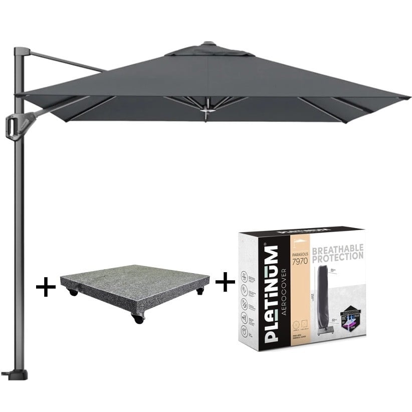 Platinum Voyager T1 zweefparasol 250x250 cm antraciet met parasolvoet 90kg en hoes