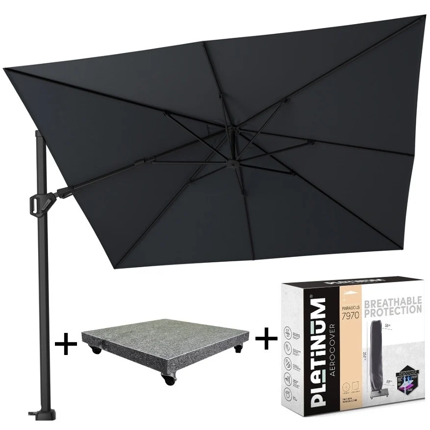 Platinum TROPICAL DEAL - Challenger T2 300x300 cm zwart met parasolvoet 90kg en hoes