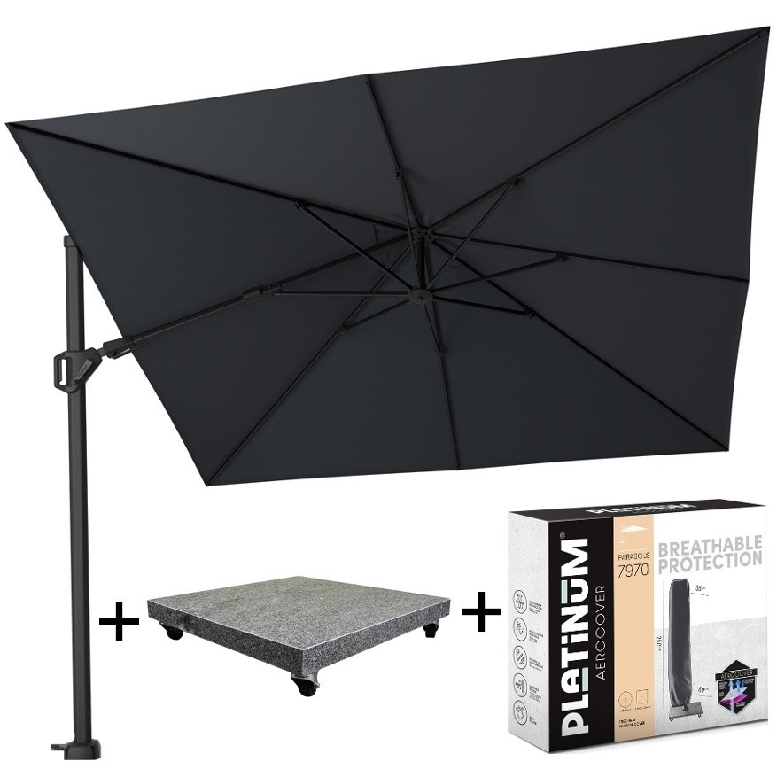 Platinum Challenger T2 300x300 cm antraciet met parasolvoet 90kg en hoes
