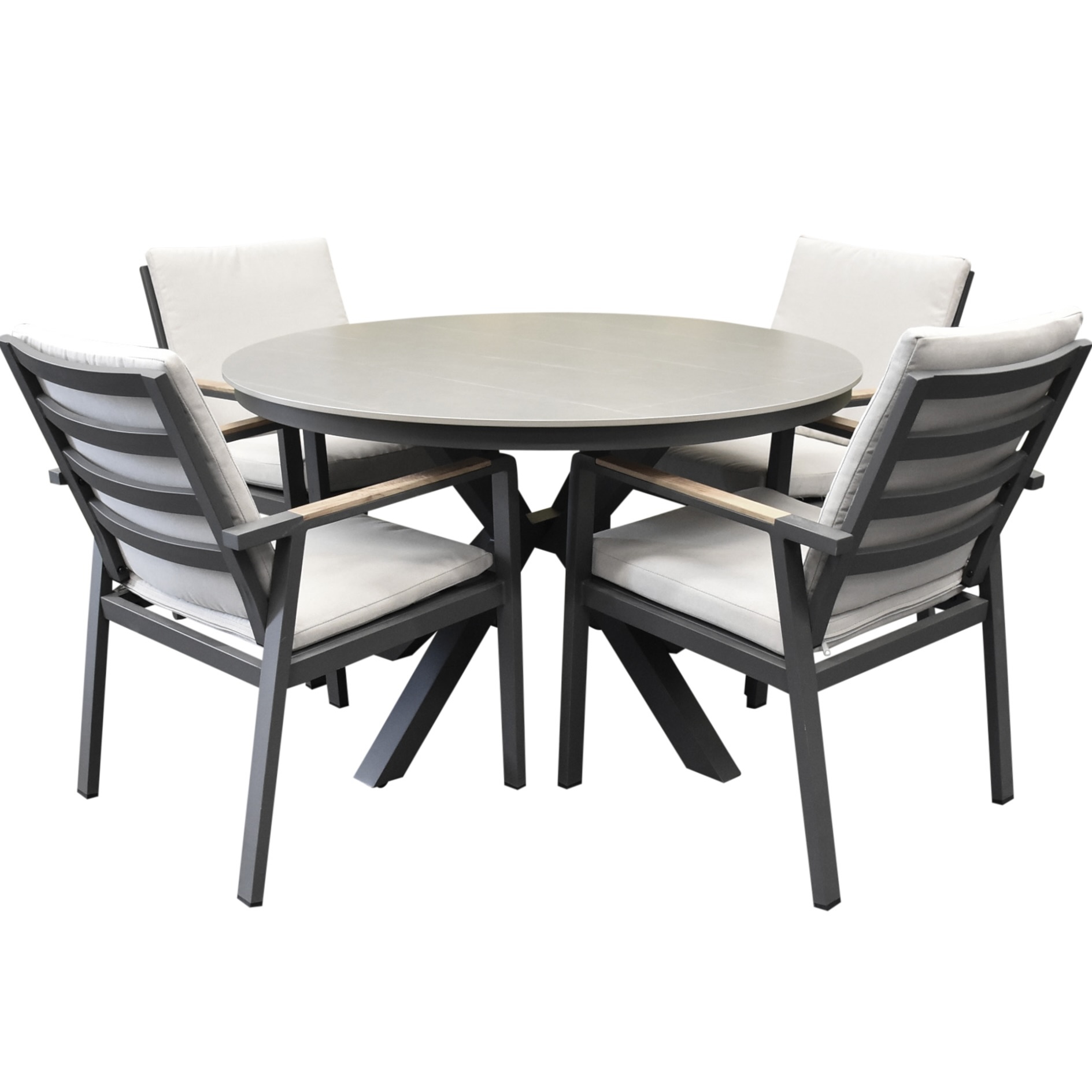 AVH-Collectie Lola Samantha dining tuinset 120xH75 cm rond 5 delig antraciet keramisch blad