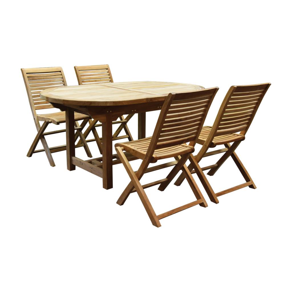 AVH-Collectie Arona Ovaal uitschuifbare dining tuinset 160-210x90 cm blad 2,8 cm 5-delig teak