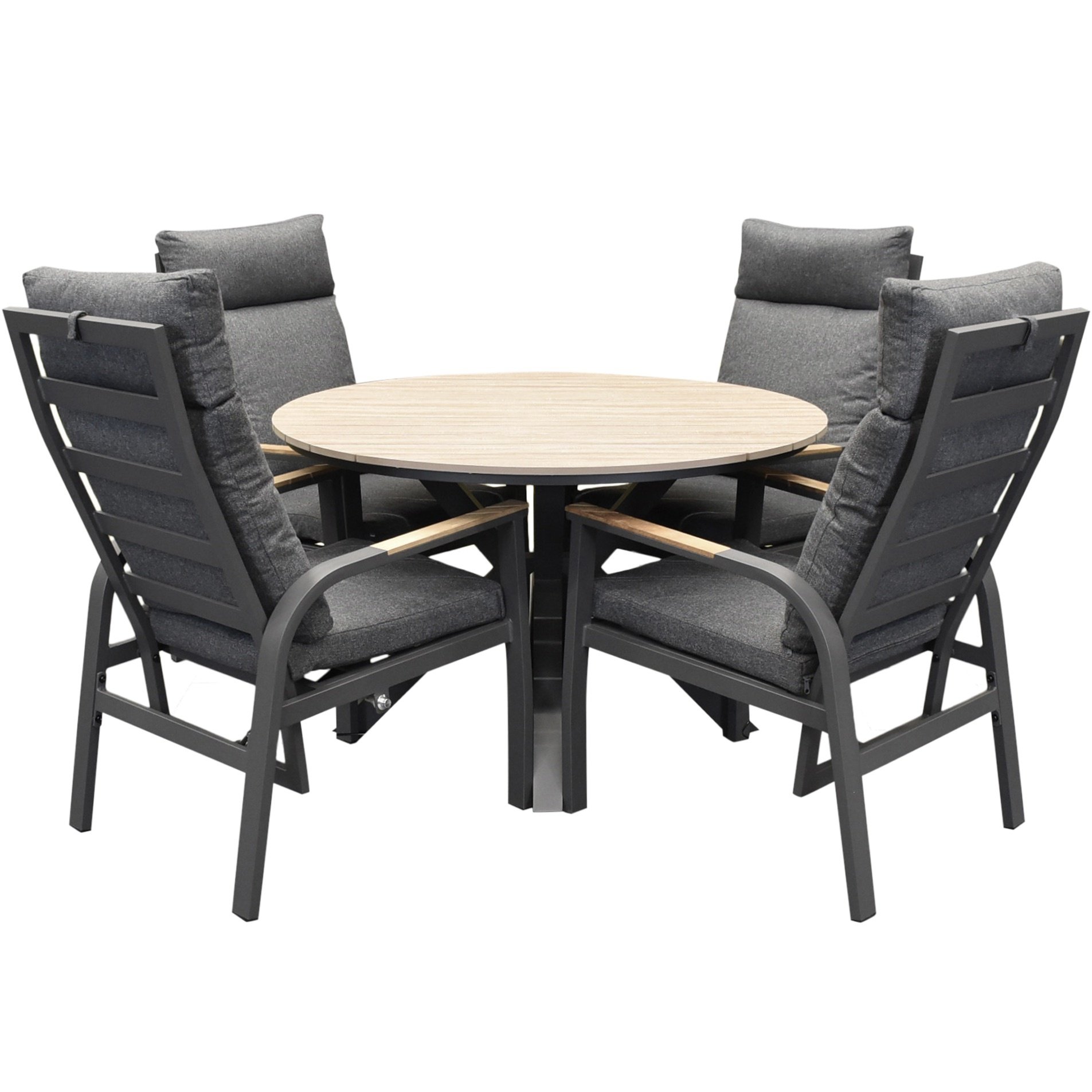 AVH-Collectie Quincy Kota dining tuinset 120xH75 cm rond 5 delig verstelbaar polywood