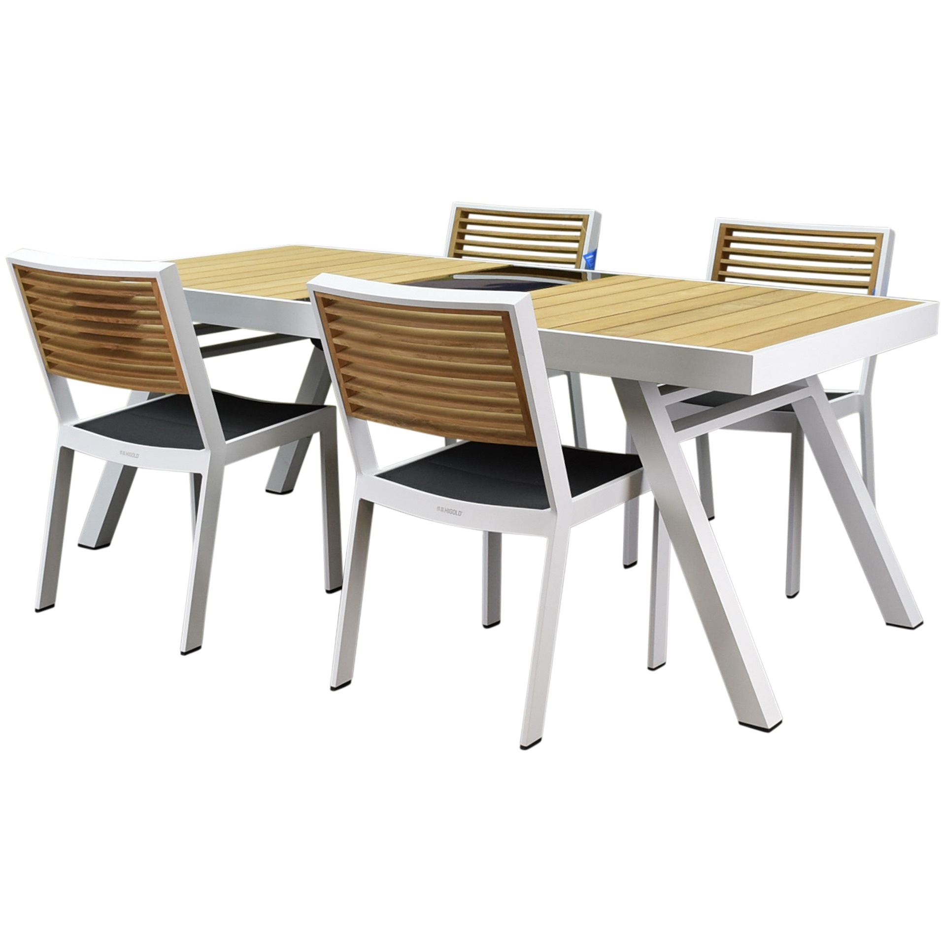 Higold York dining tuinset 200x90xH75 cm 5 delig aluminium wit teak